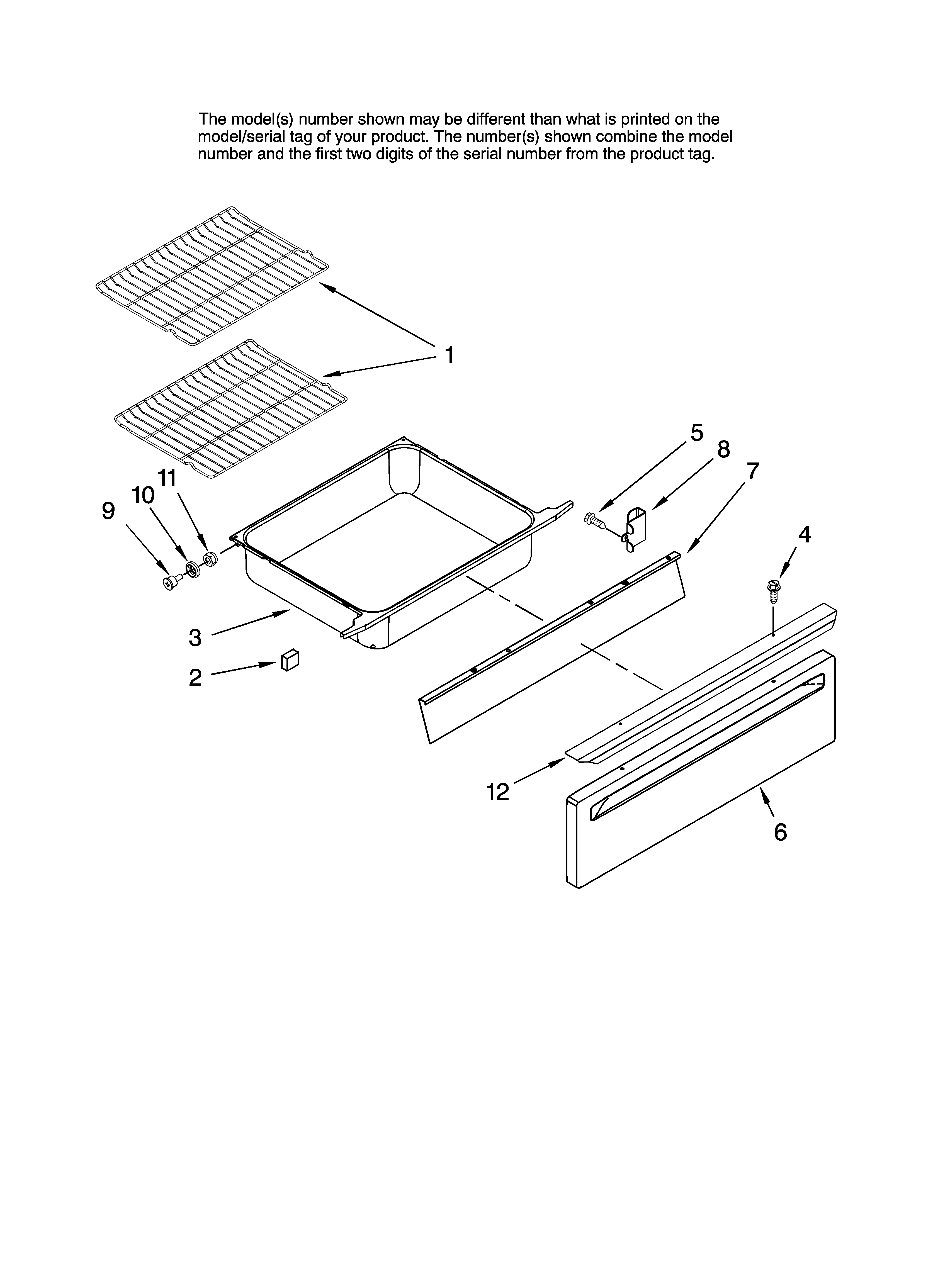 Whirlpool GW397LXUB1 drawer and rack parts diagram