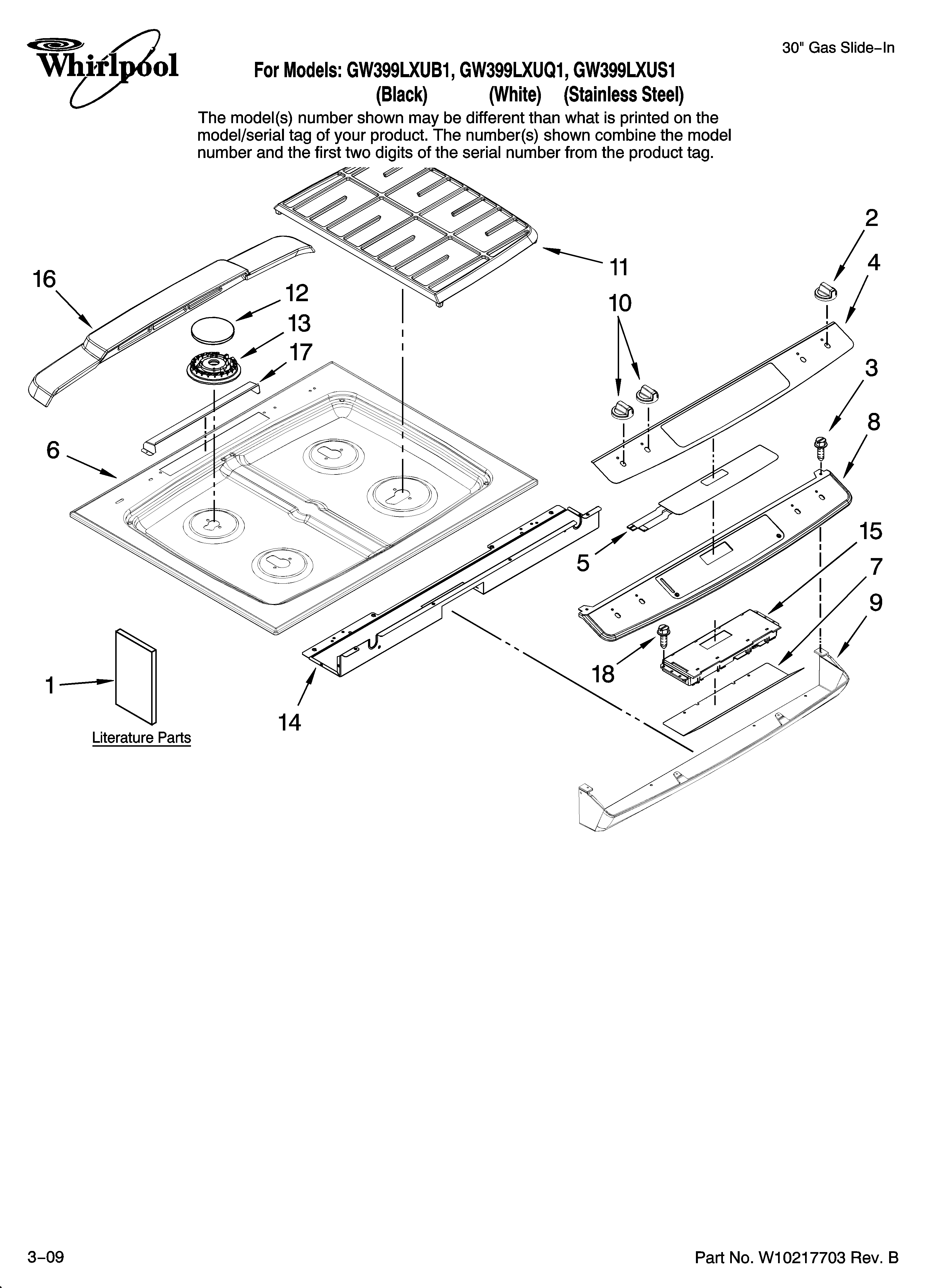 Whirlpool GW399LXUS1 cooktop parts diagram