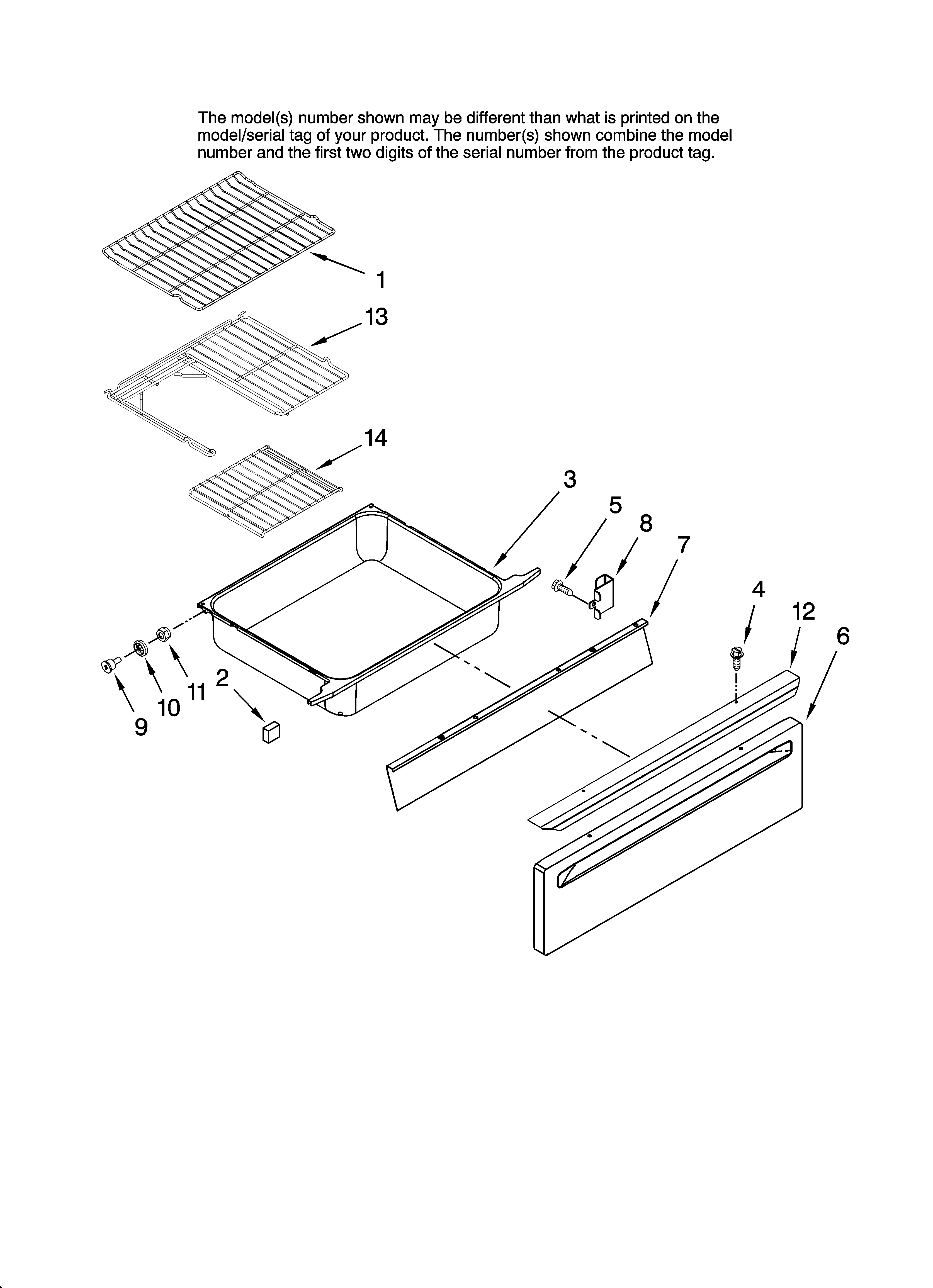 Whirlpool GW399LXUS1 drawer and rack parts diagram