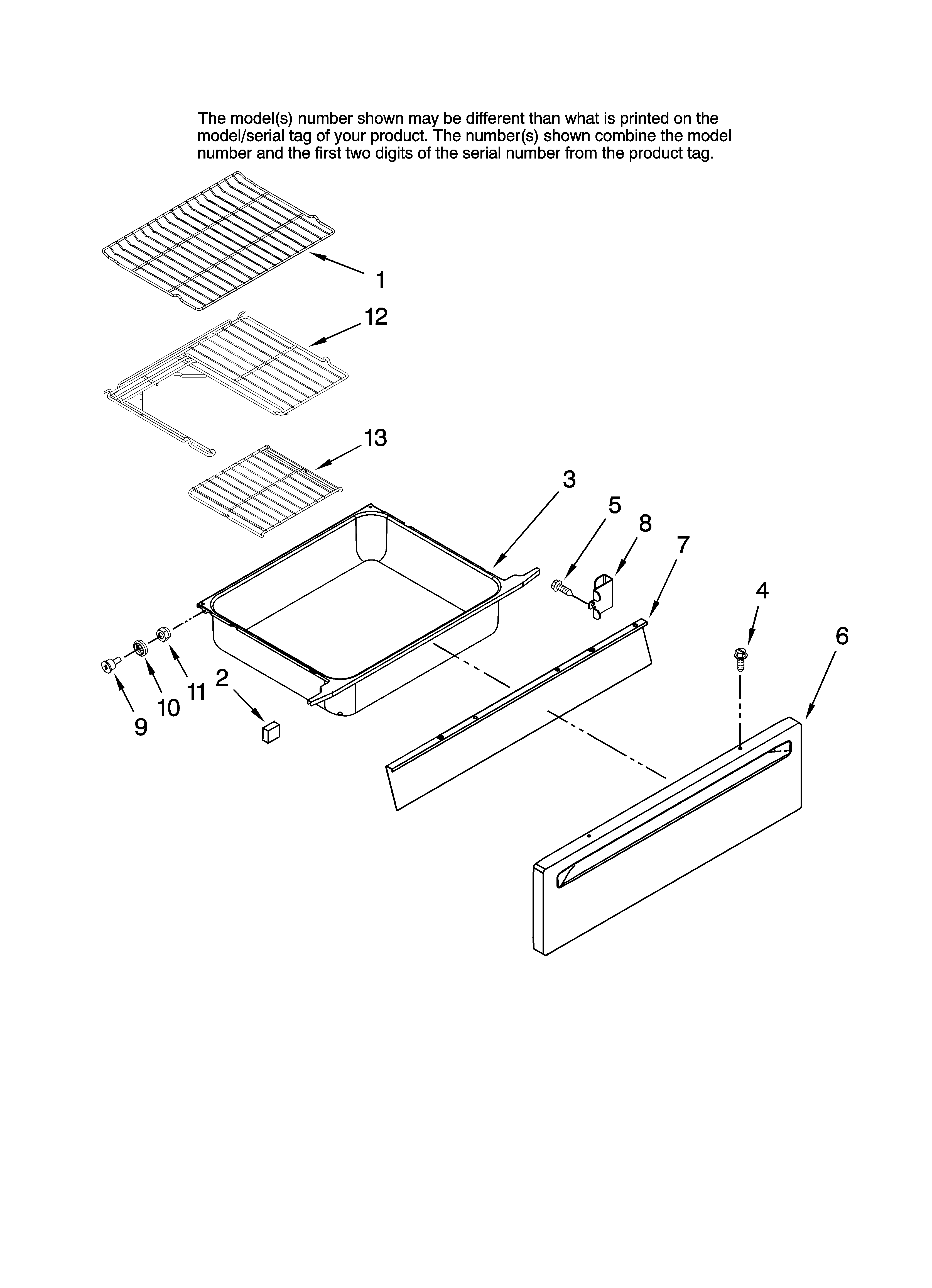 Whirlpool GW399LXUB5 drawer and rack parts diagram