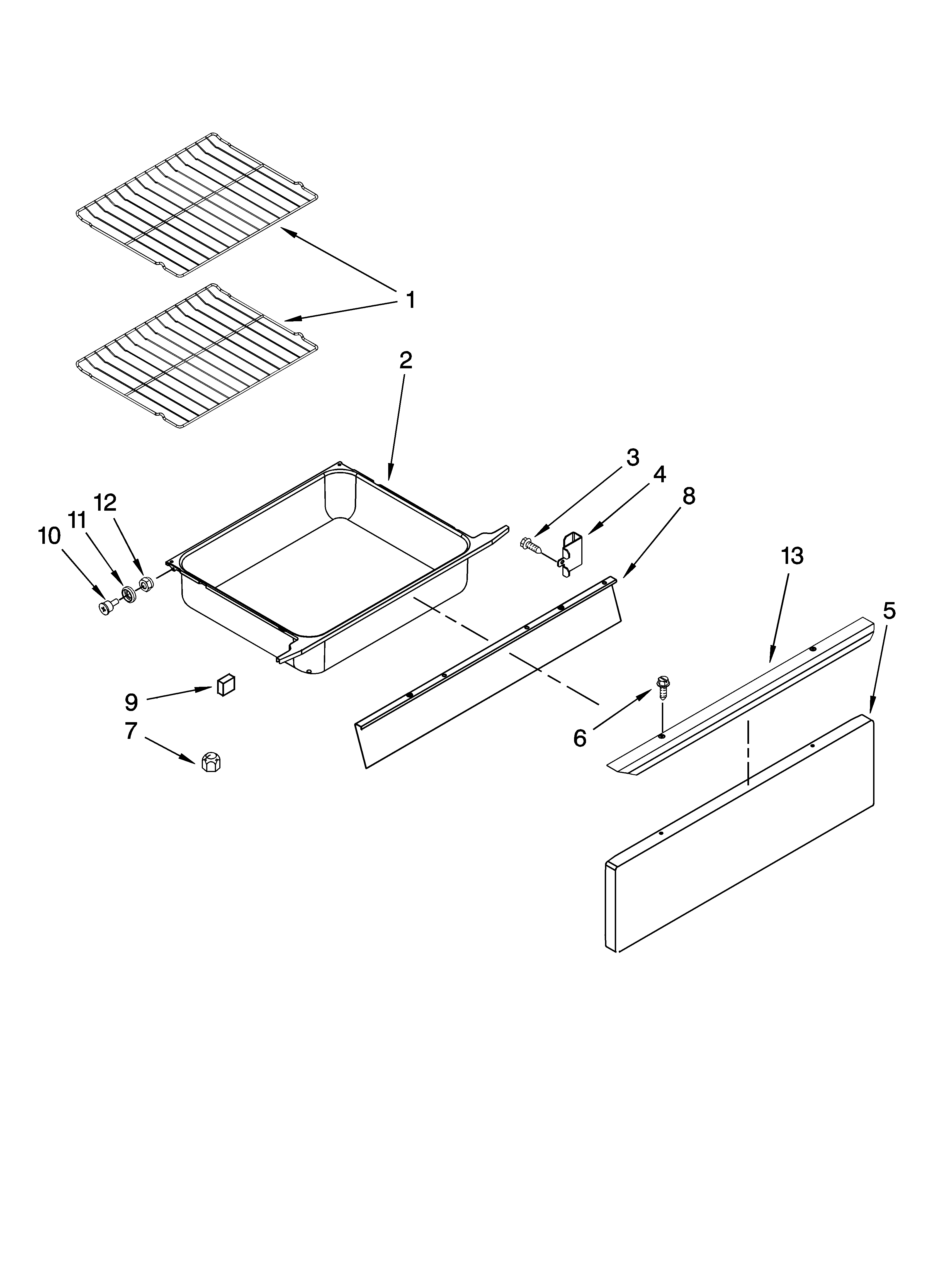 Whirlpool RY160LXTS3 drawer and rack parts diagram