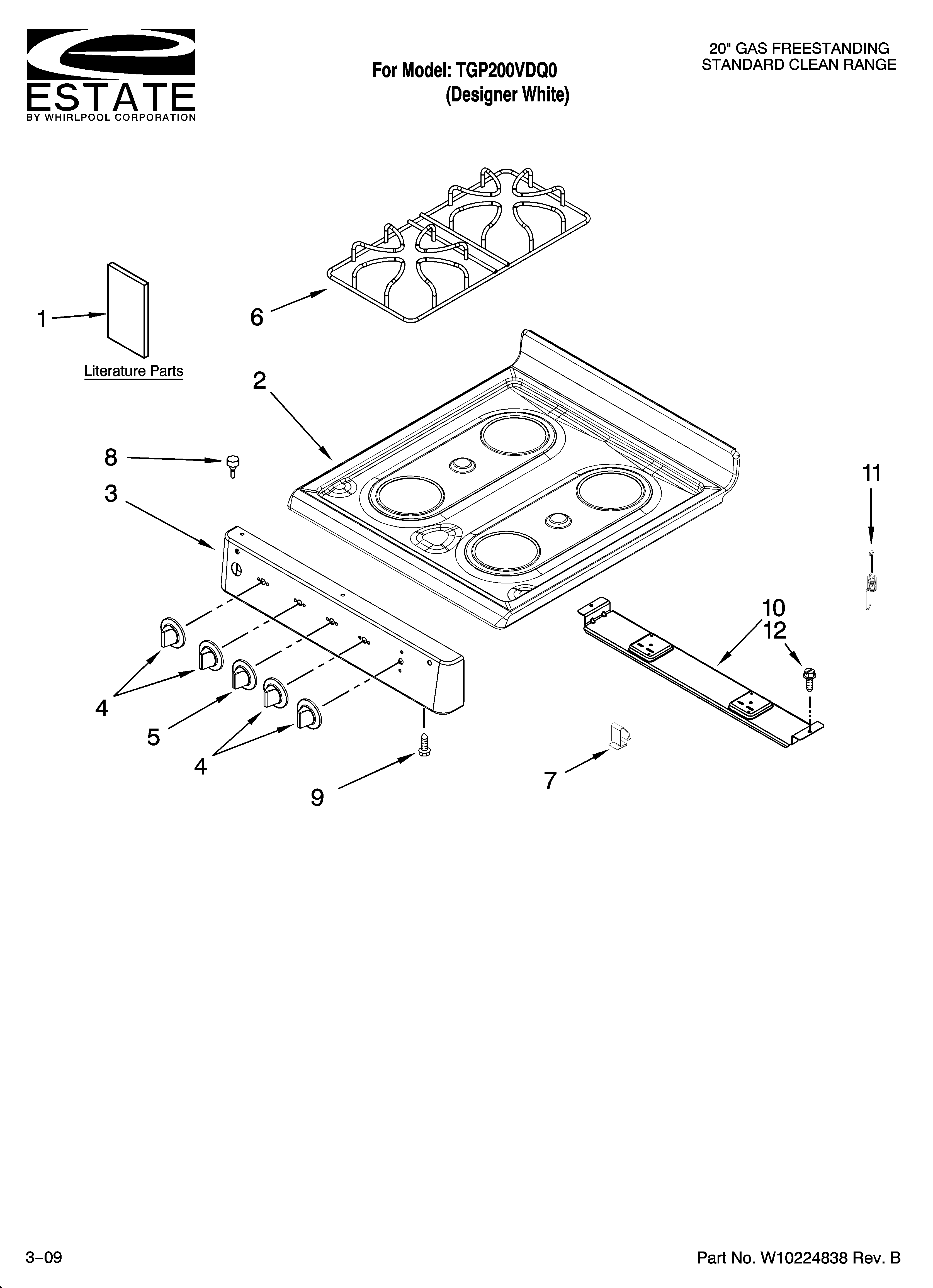 Estate TGP200VDQ0 cooktop parts diagram