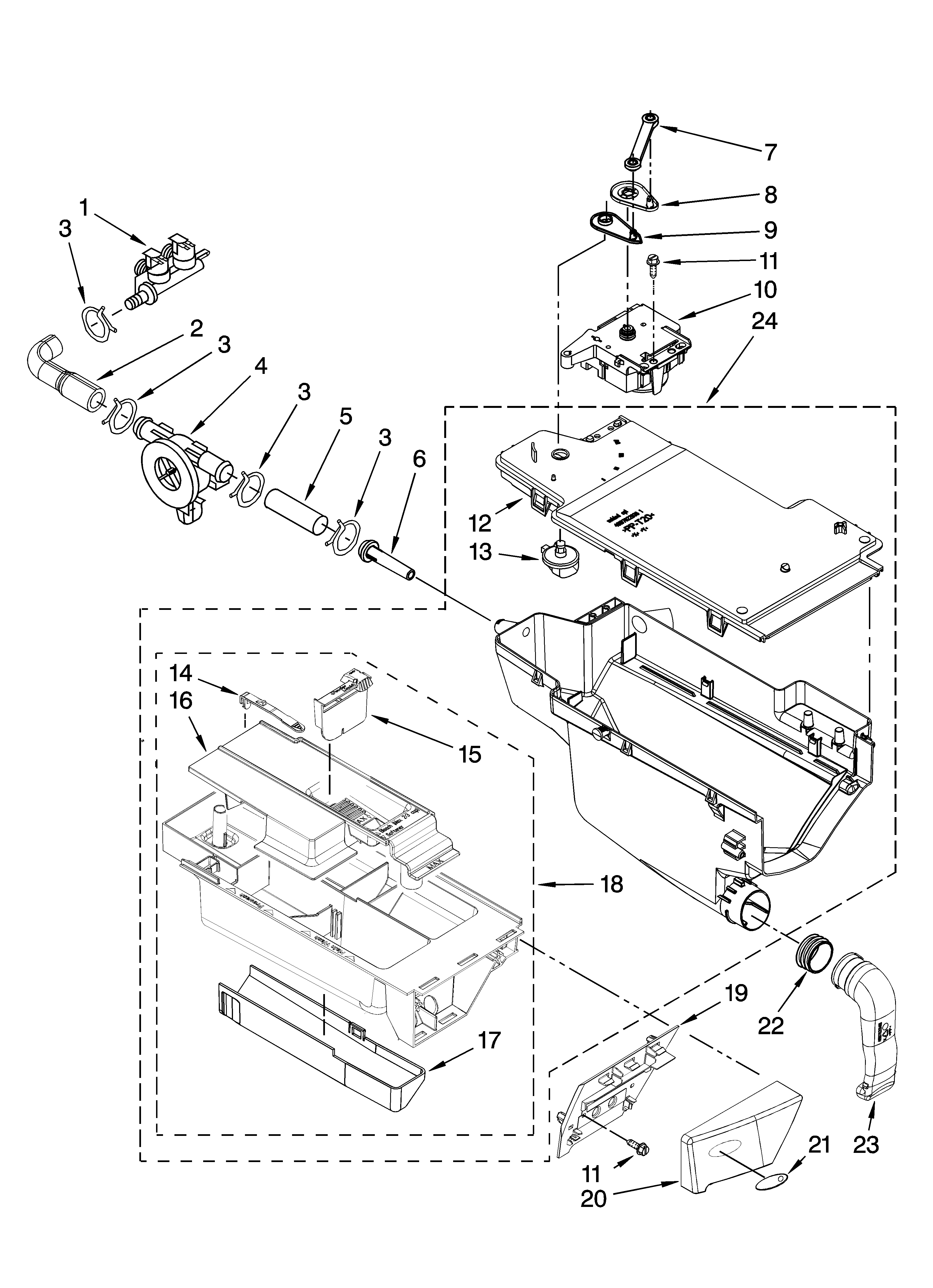 Whirlpool WFW9400SB02 dispenser parts diagram