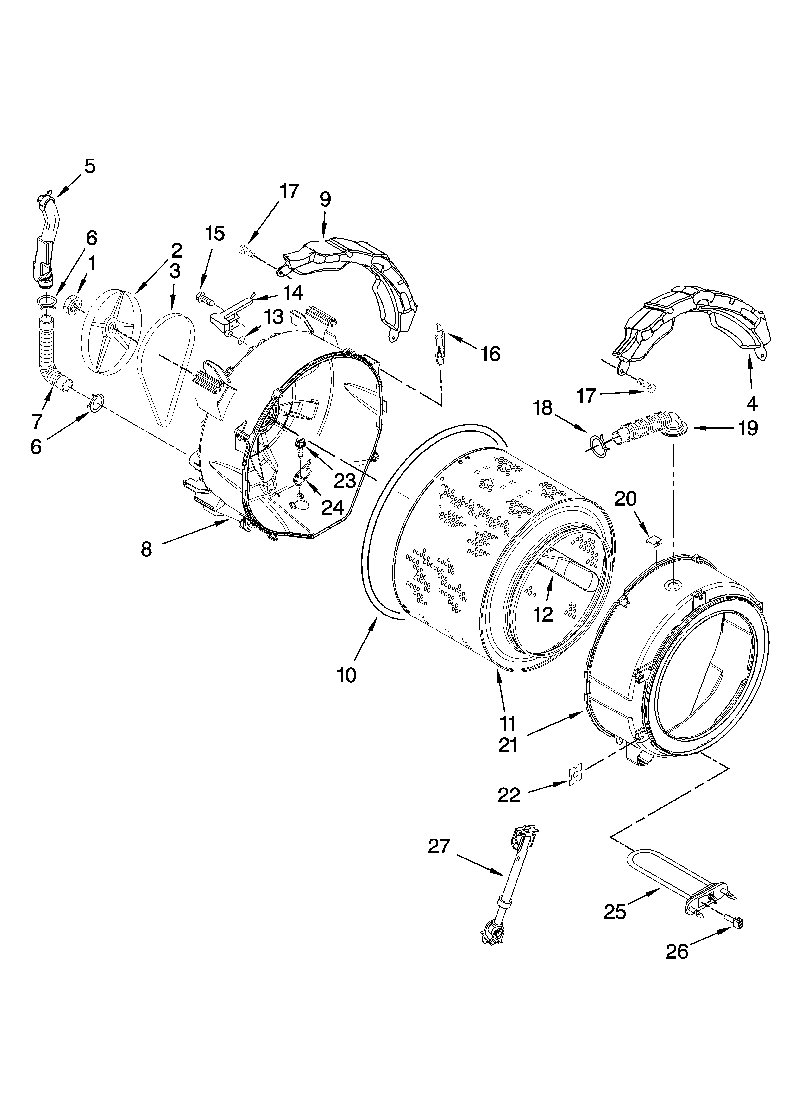 Whirlpool WFW9400SB02 tub and basket parts diagram