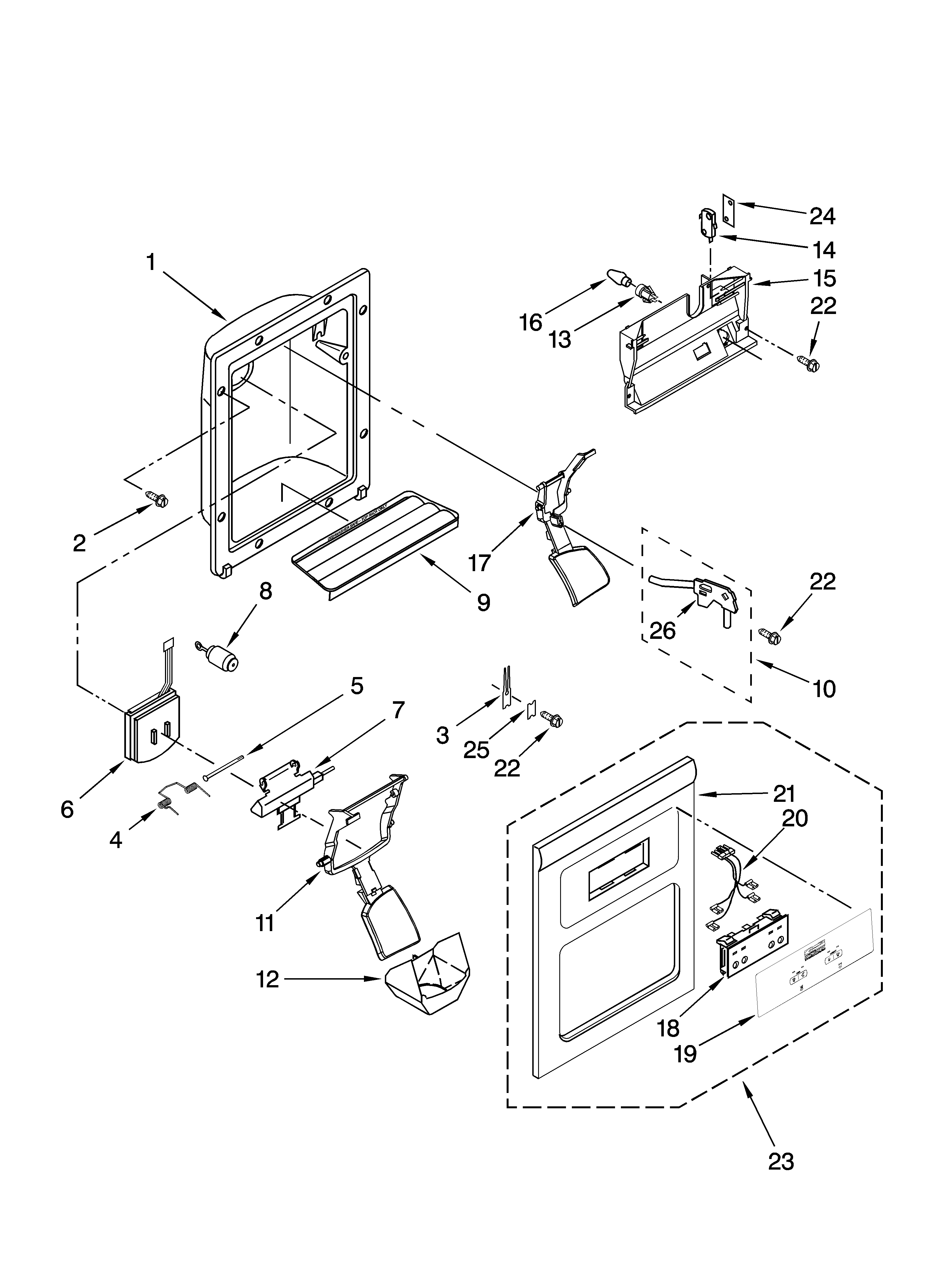 Whirlpool ED5GVEXVD02 dispenser front parts diagram