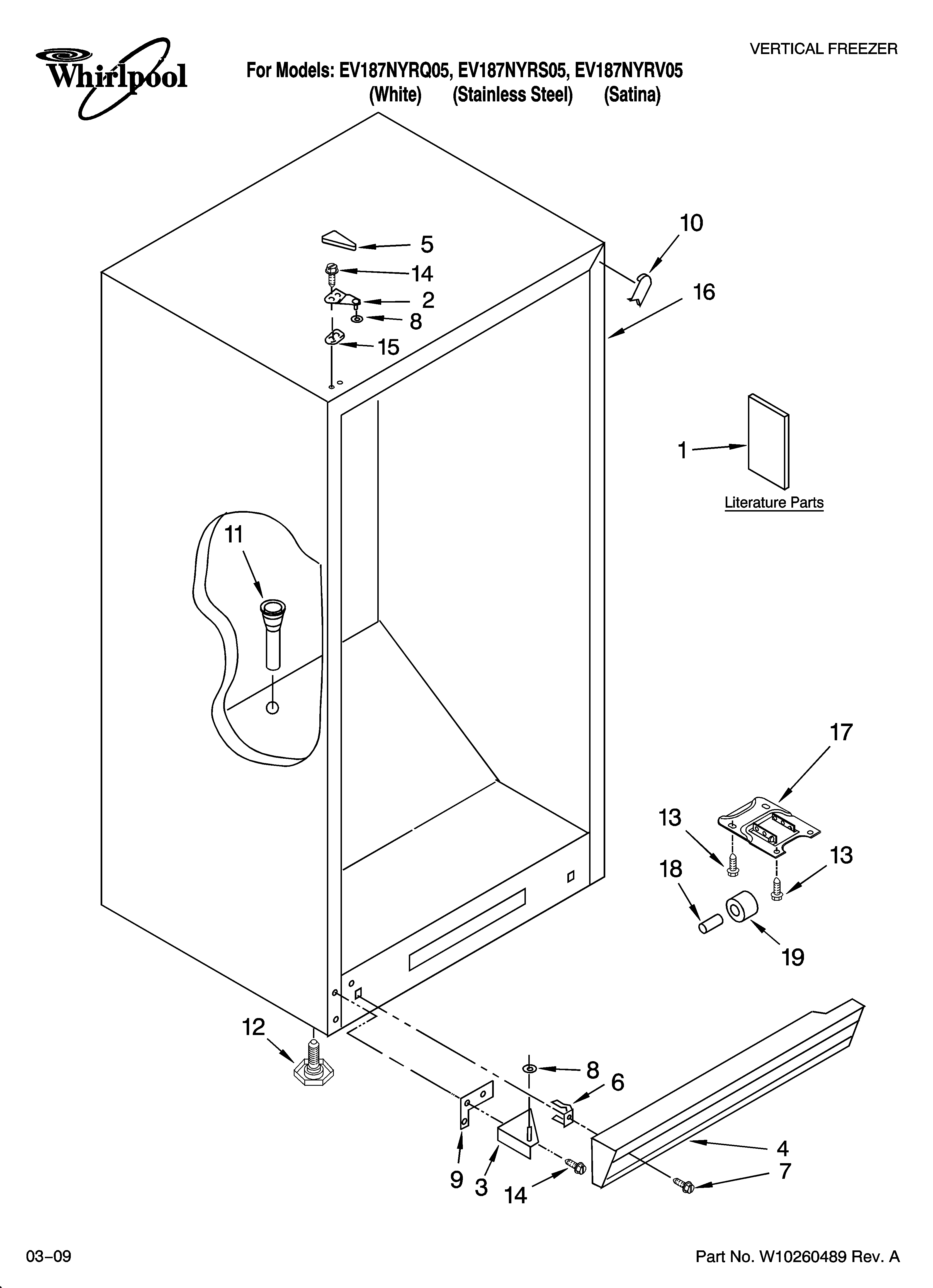 Whirlpool EV187NYRV05 cabinet parts diagram