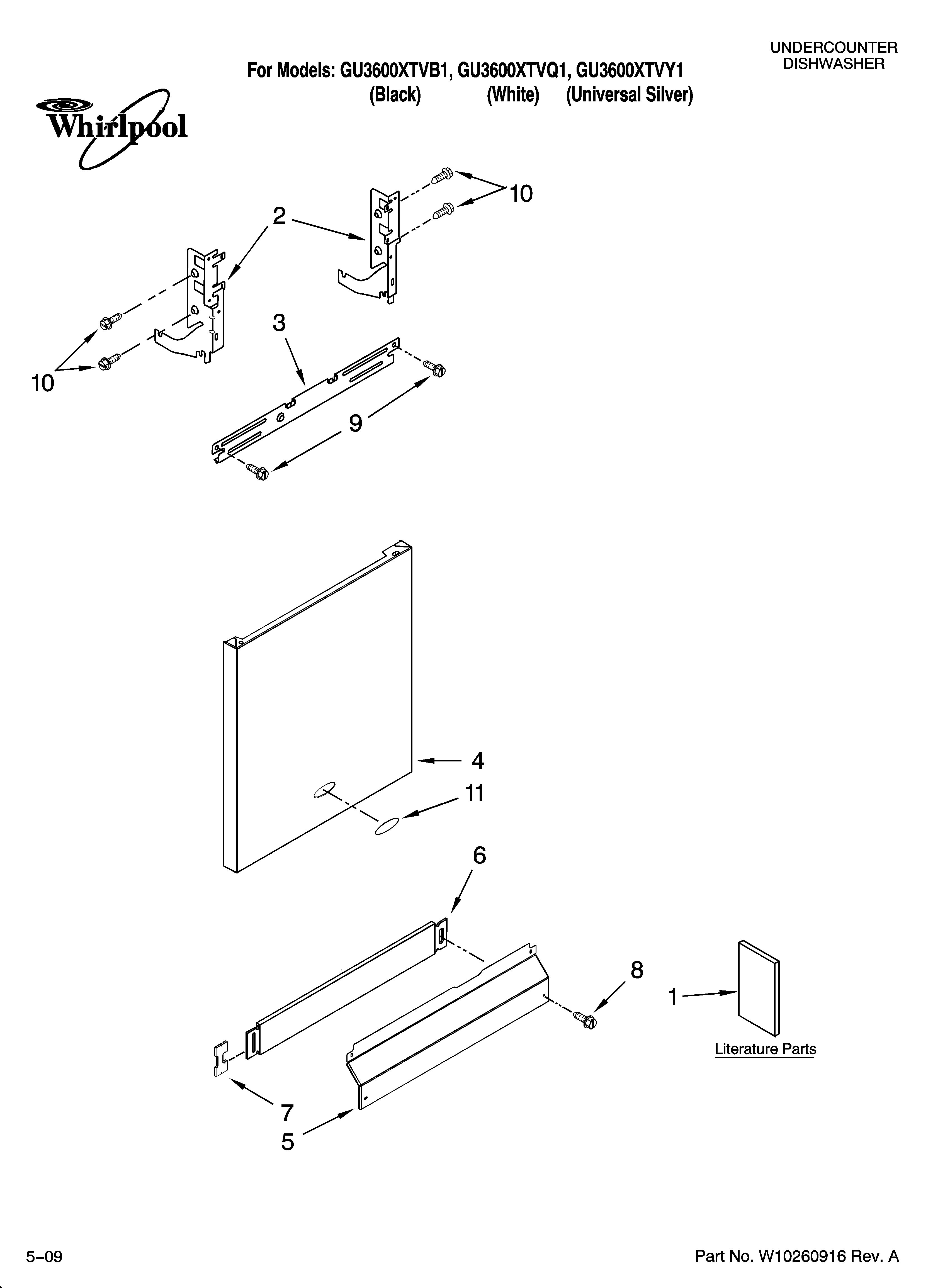 Whirlpool GU3600XTVY1 door and panel parts diagram