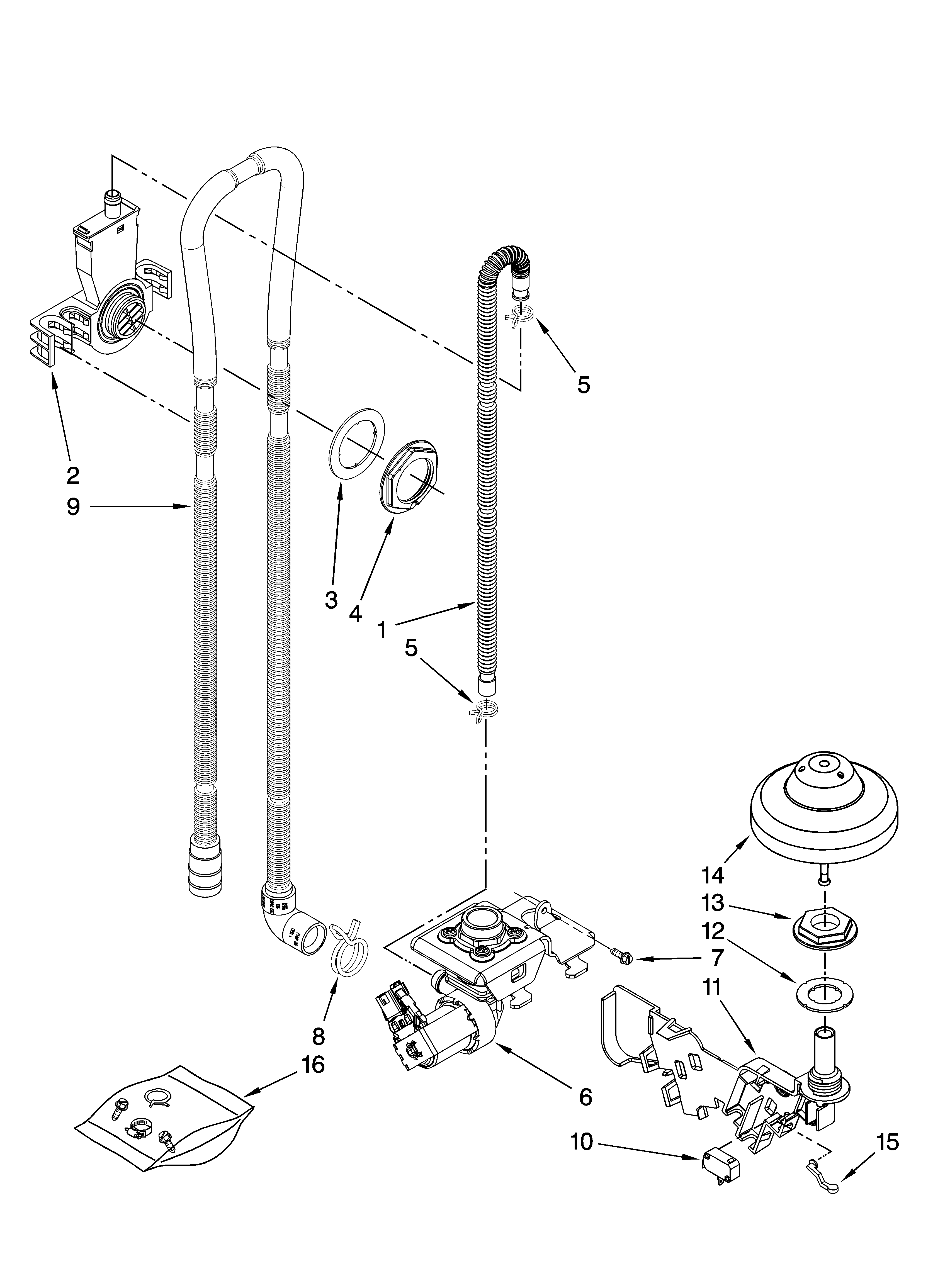 Whirlpool GU3600XTVY1 fill, drain and overfill parts diagram
