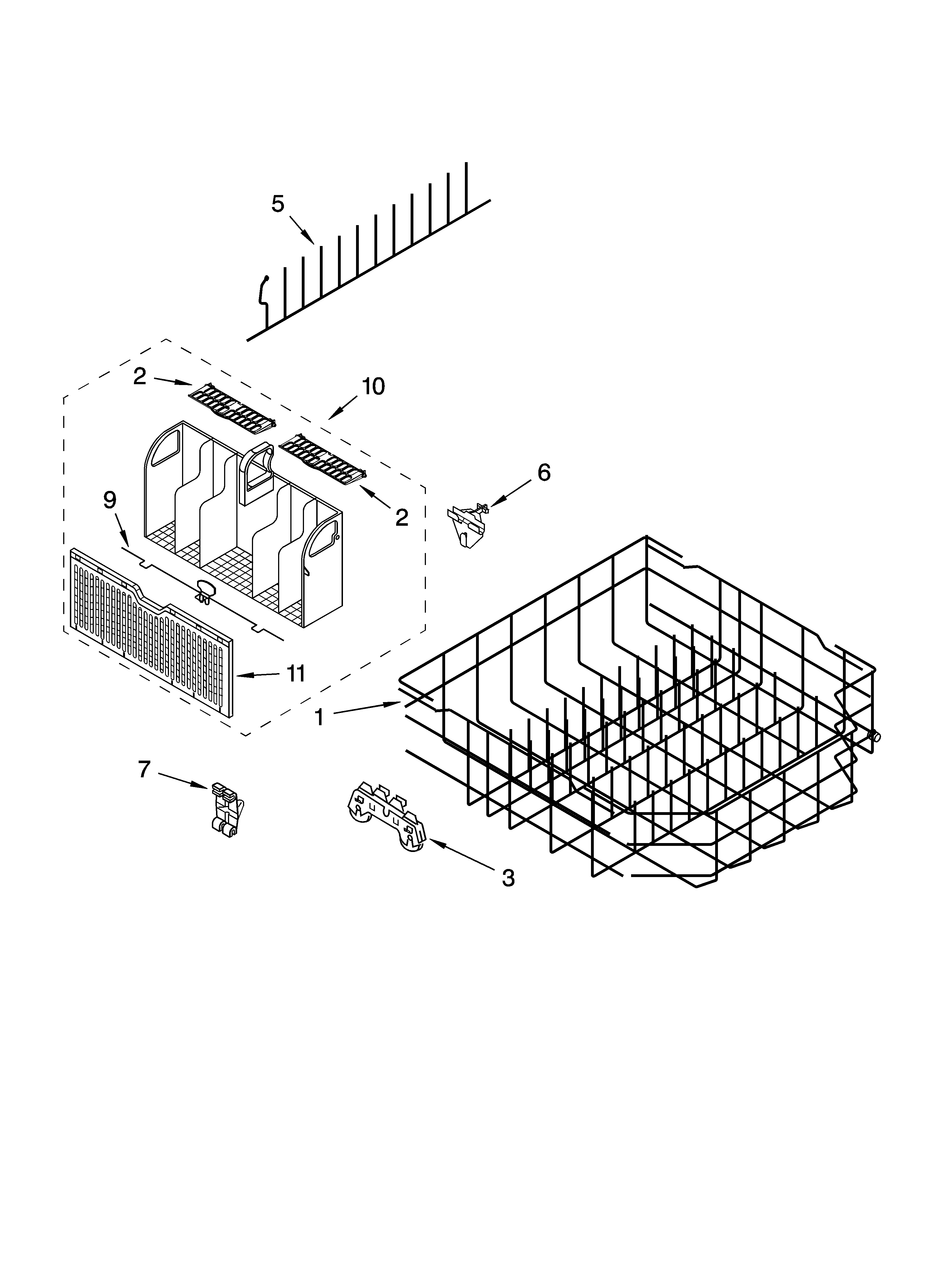 Whirlpool GU3600XTVY1 lower rack parts diagram