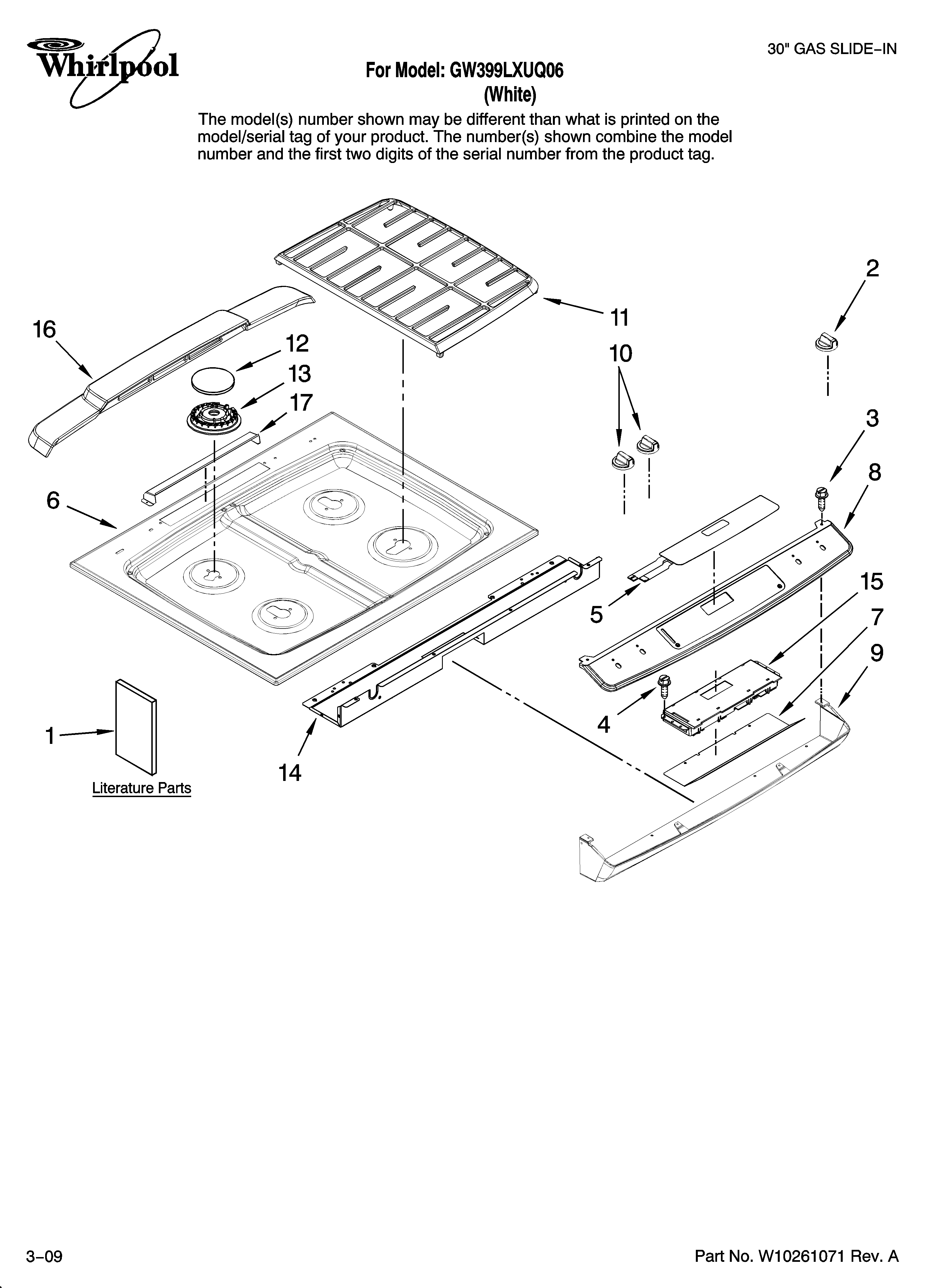 Whirlpool GW399LXUQ06 cooktop parts diagram