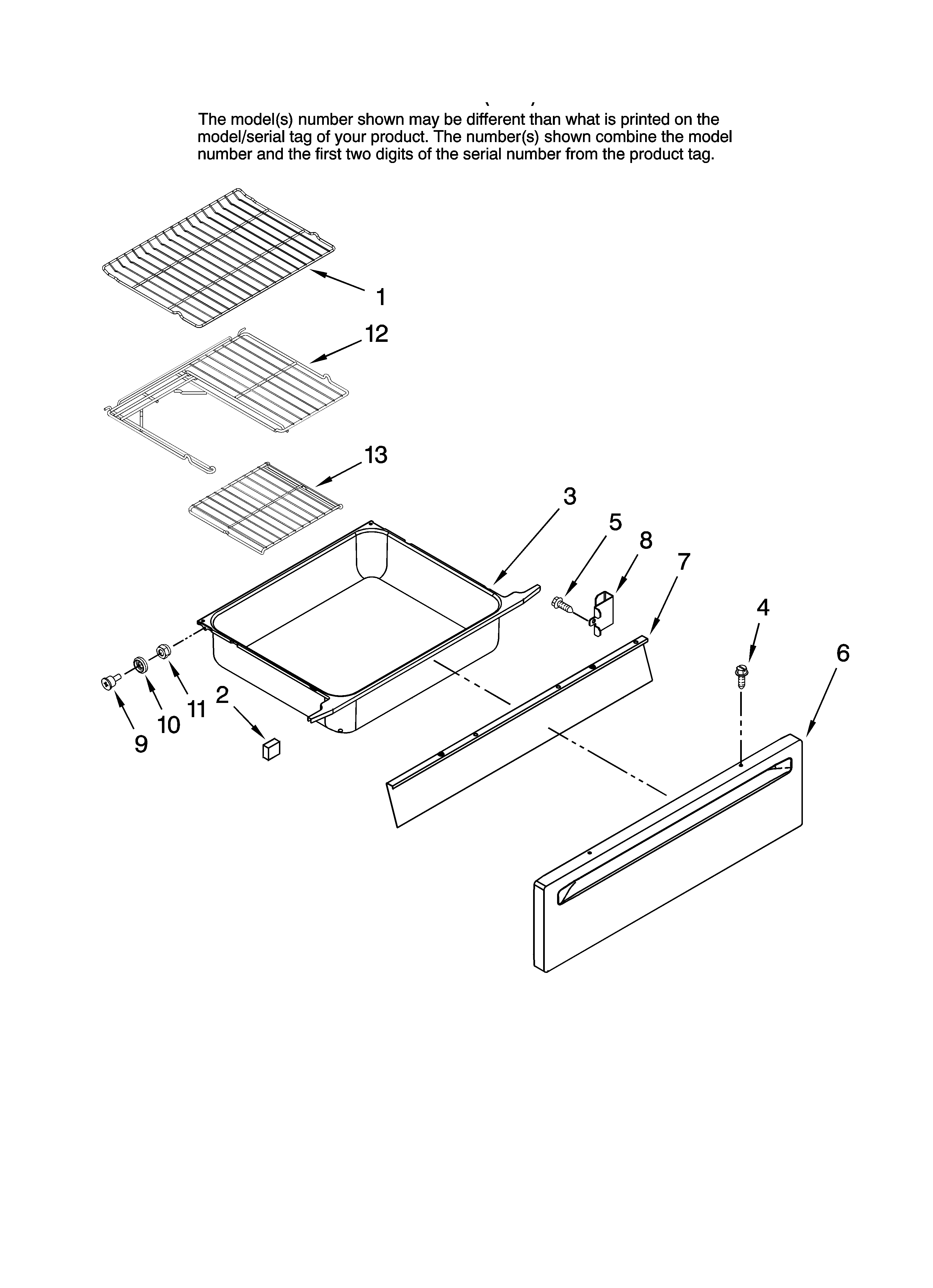 Whirlpool GW399LXUQ06 drawer and rack parts diagram