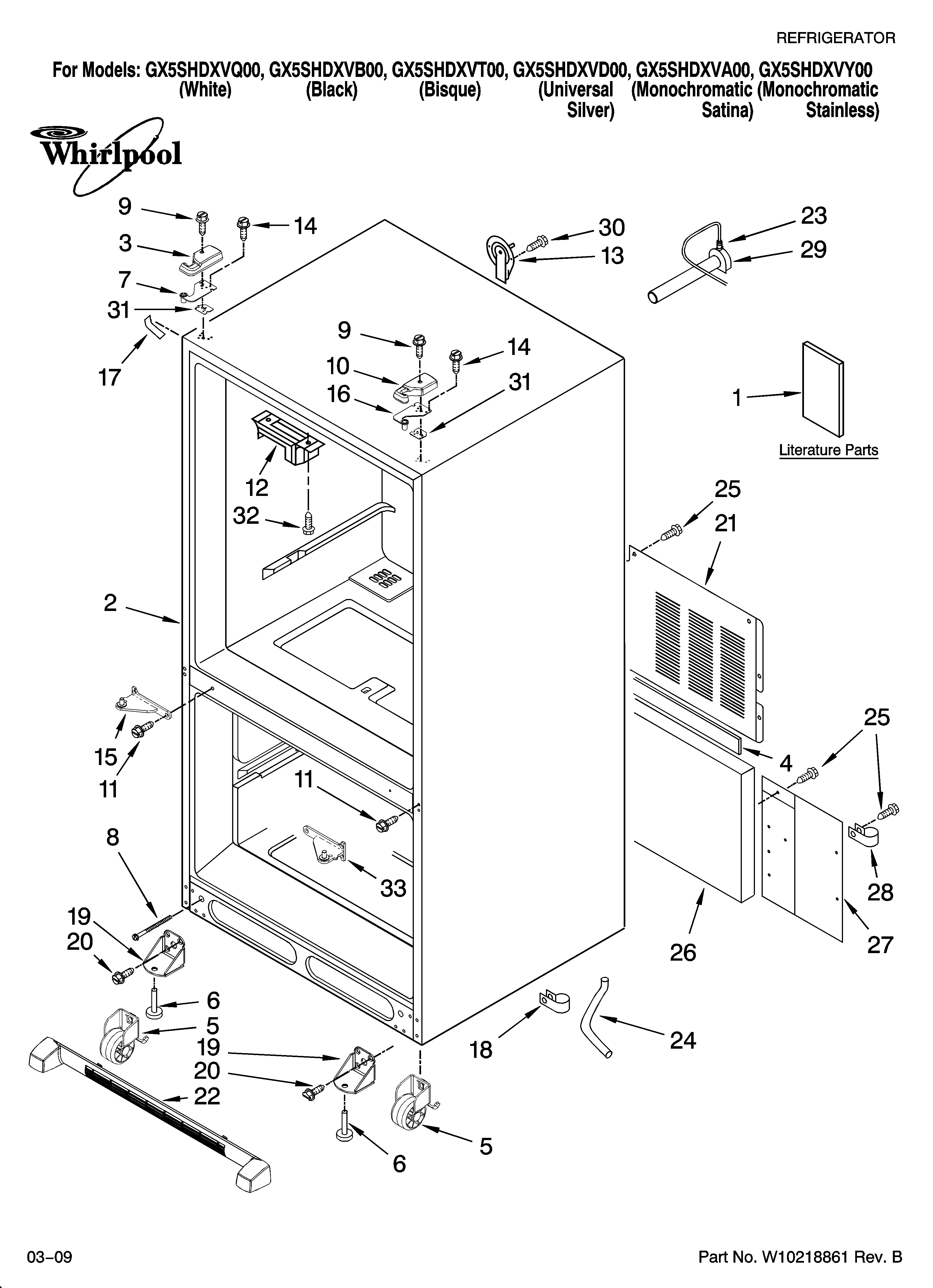 Whirlpool GX5SHDXVD00 cabinet parts diagram