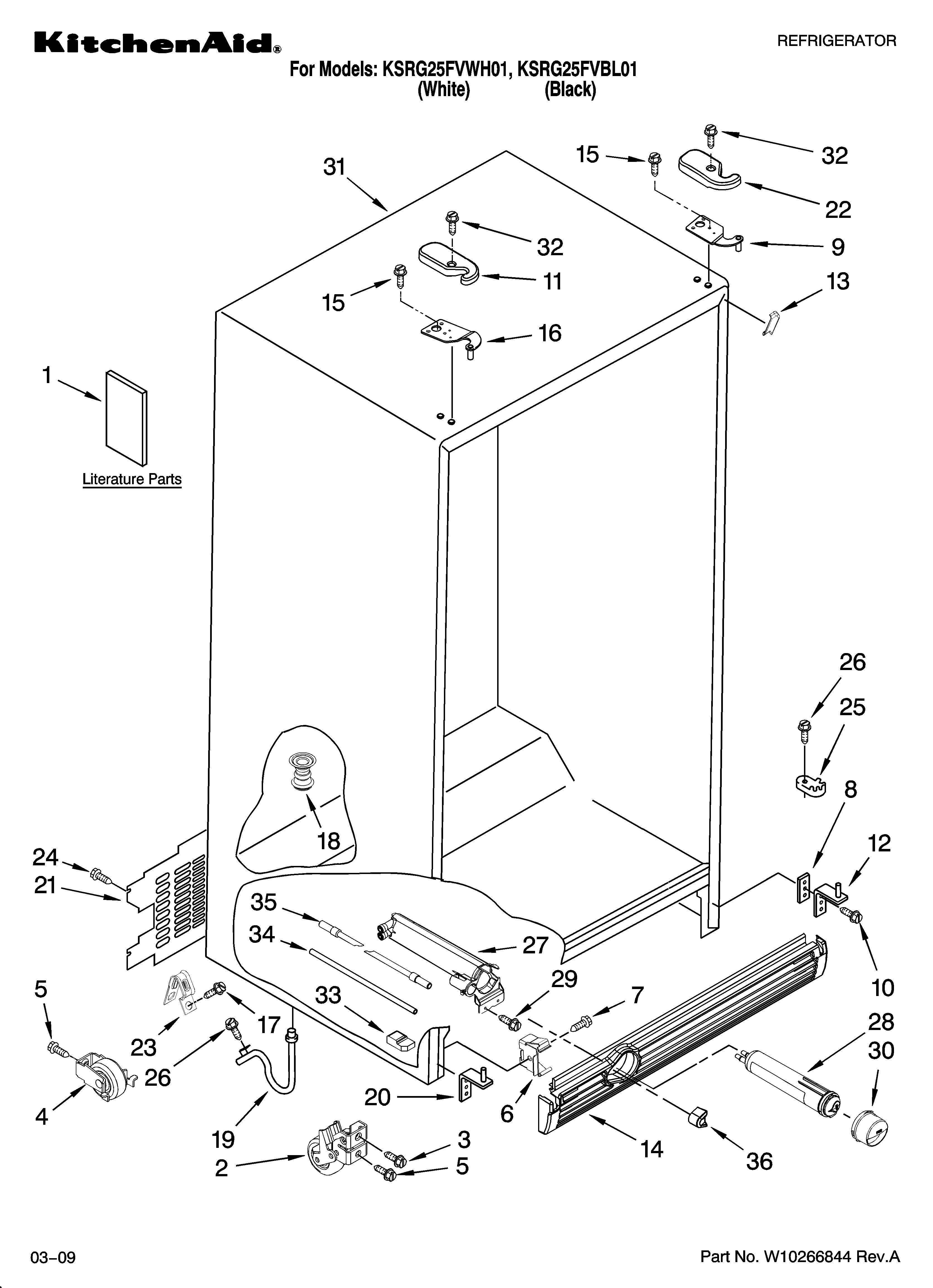 KitchenAid KSRG25FVWH01 cabinet parts diagram