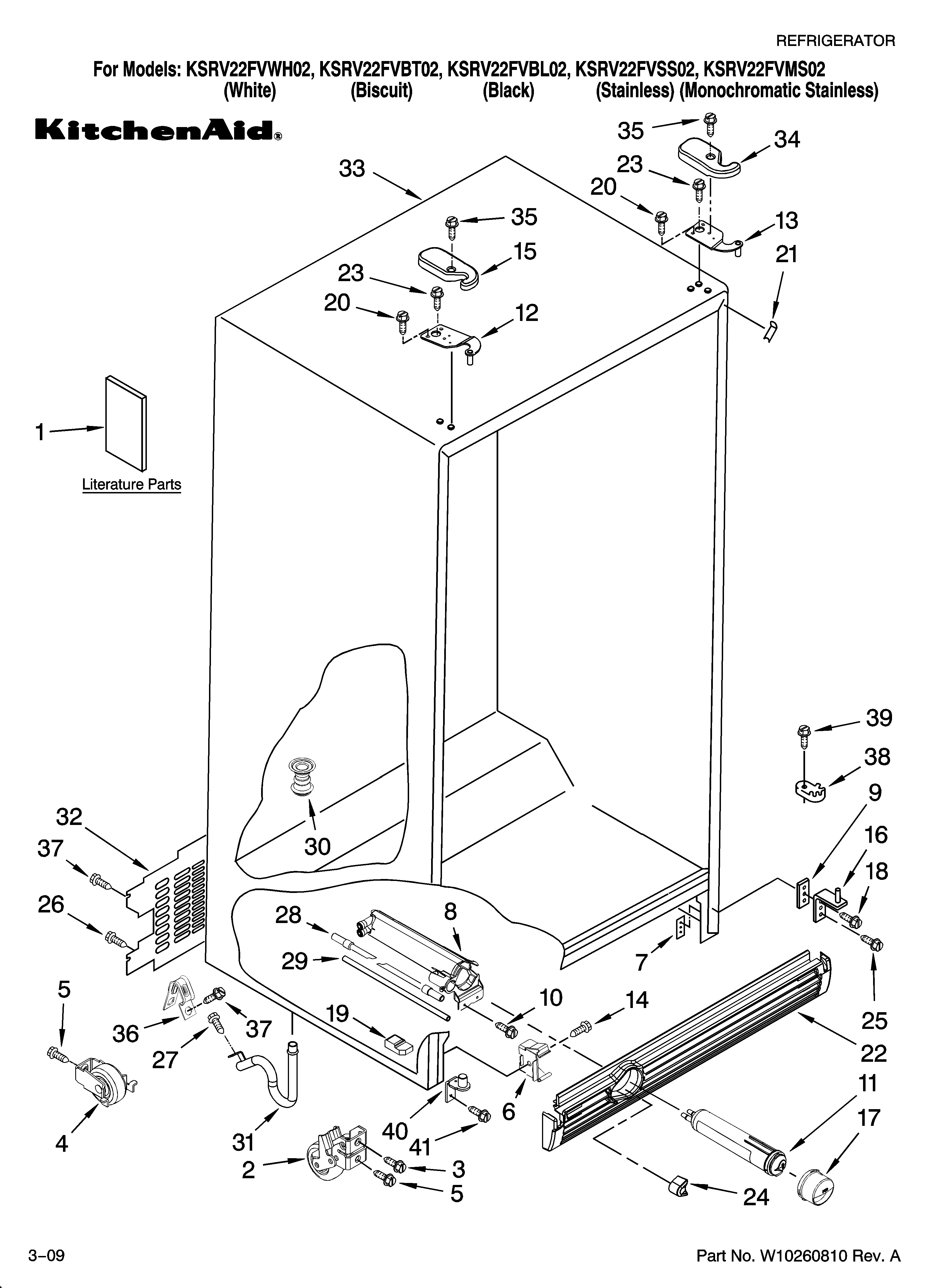 KitchenAid KSRV22FVWH02 cabinet parts diagram