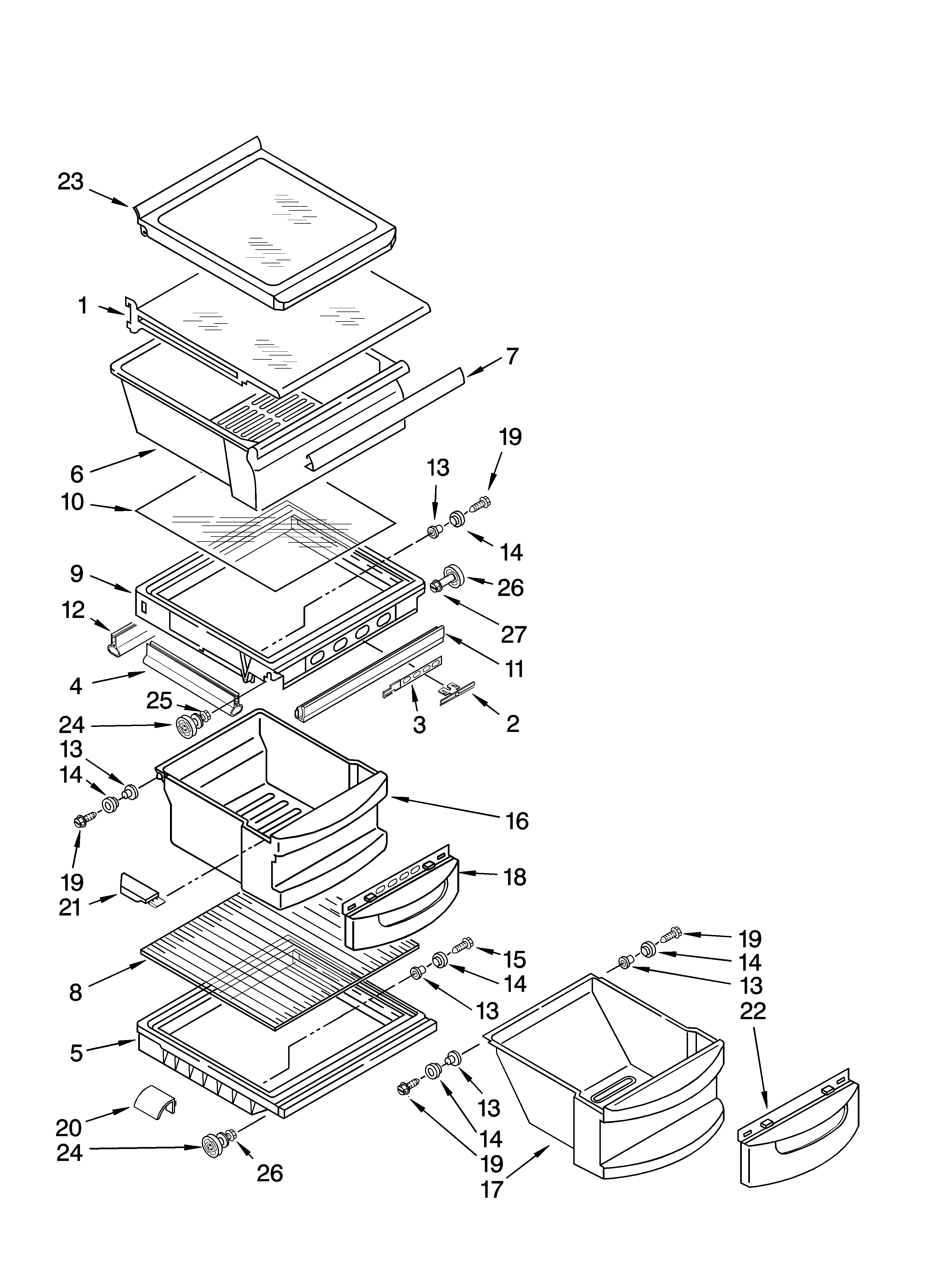 KitchenAid KSRV22FVWH02 refrigerator shelf parts diagram