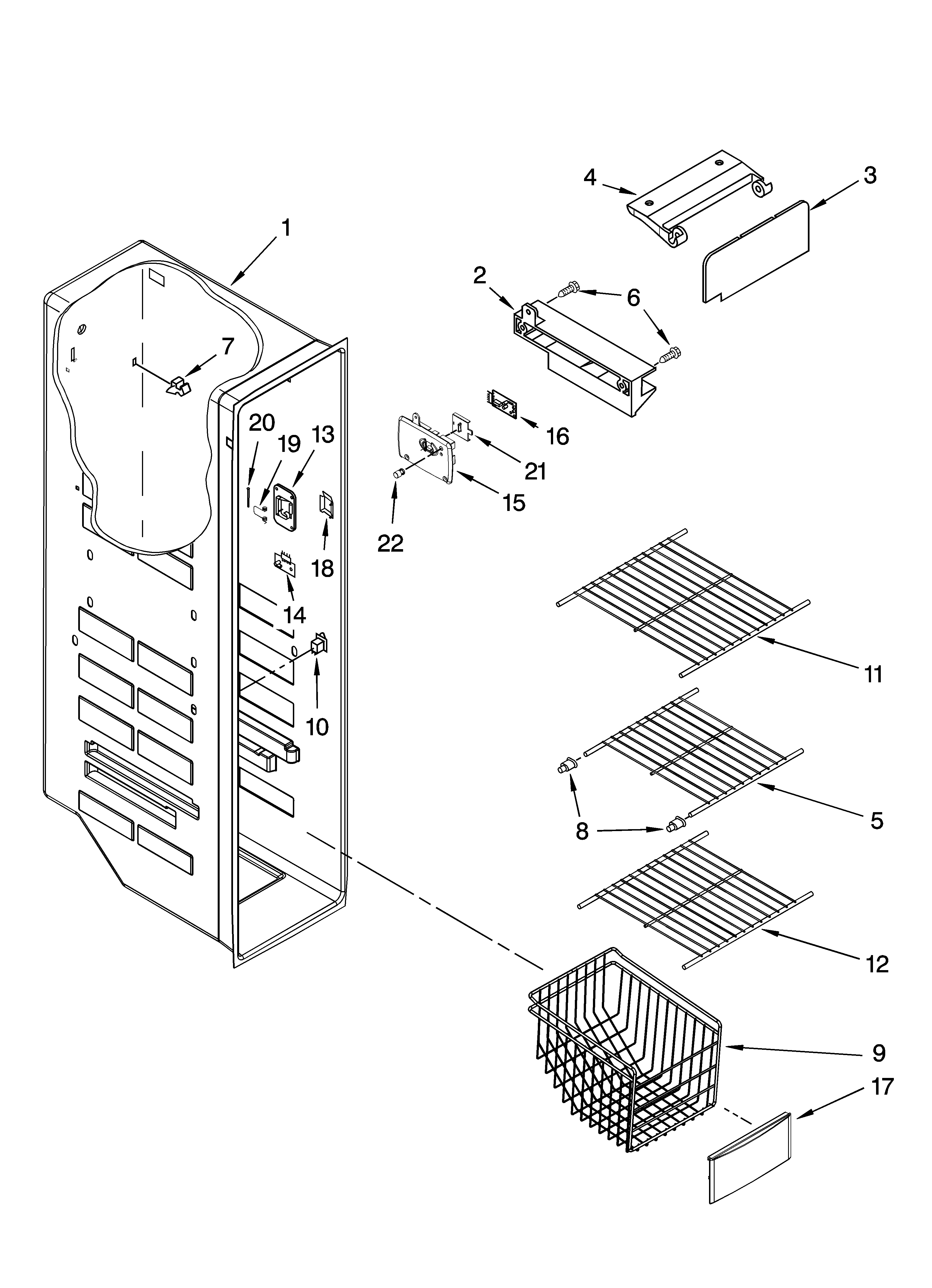 KitchenAid KSRV22FVWH02 freezer liner parts diagram