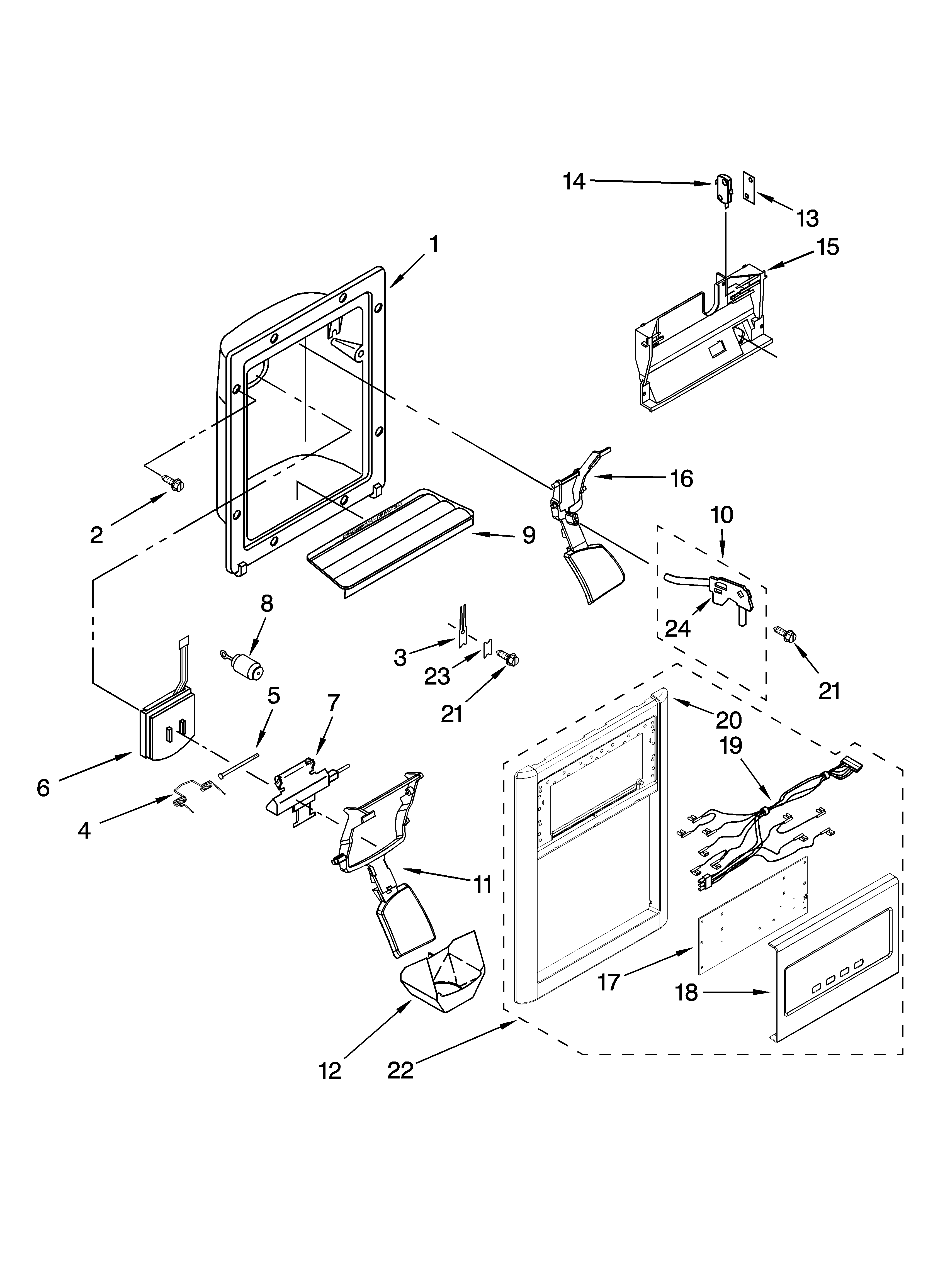 KitchenAid KSRV22FVWH02 dispenser front parts diagram