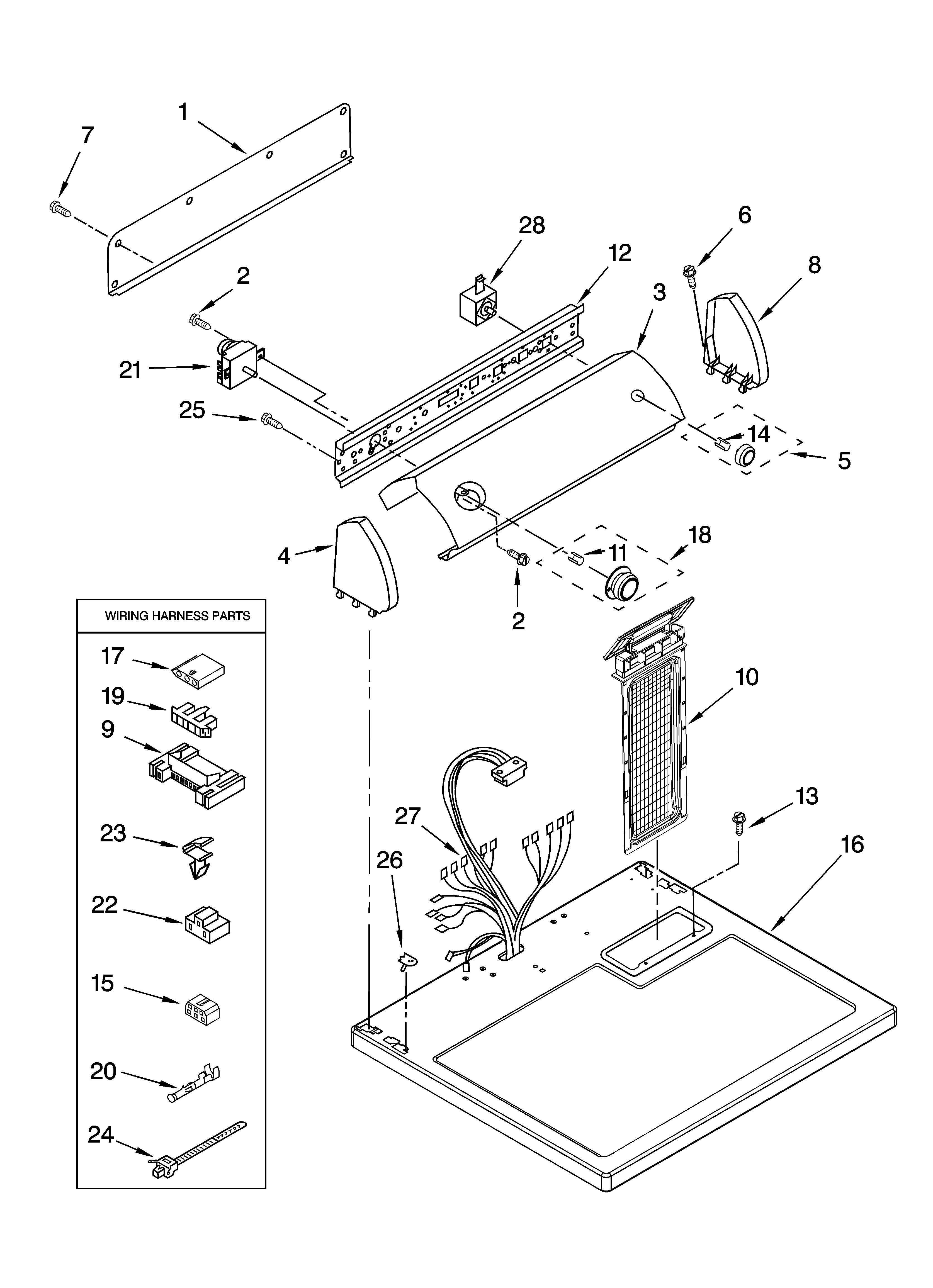 Roper RED4400VQ1 top and console parts diagram