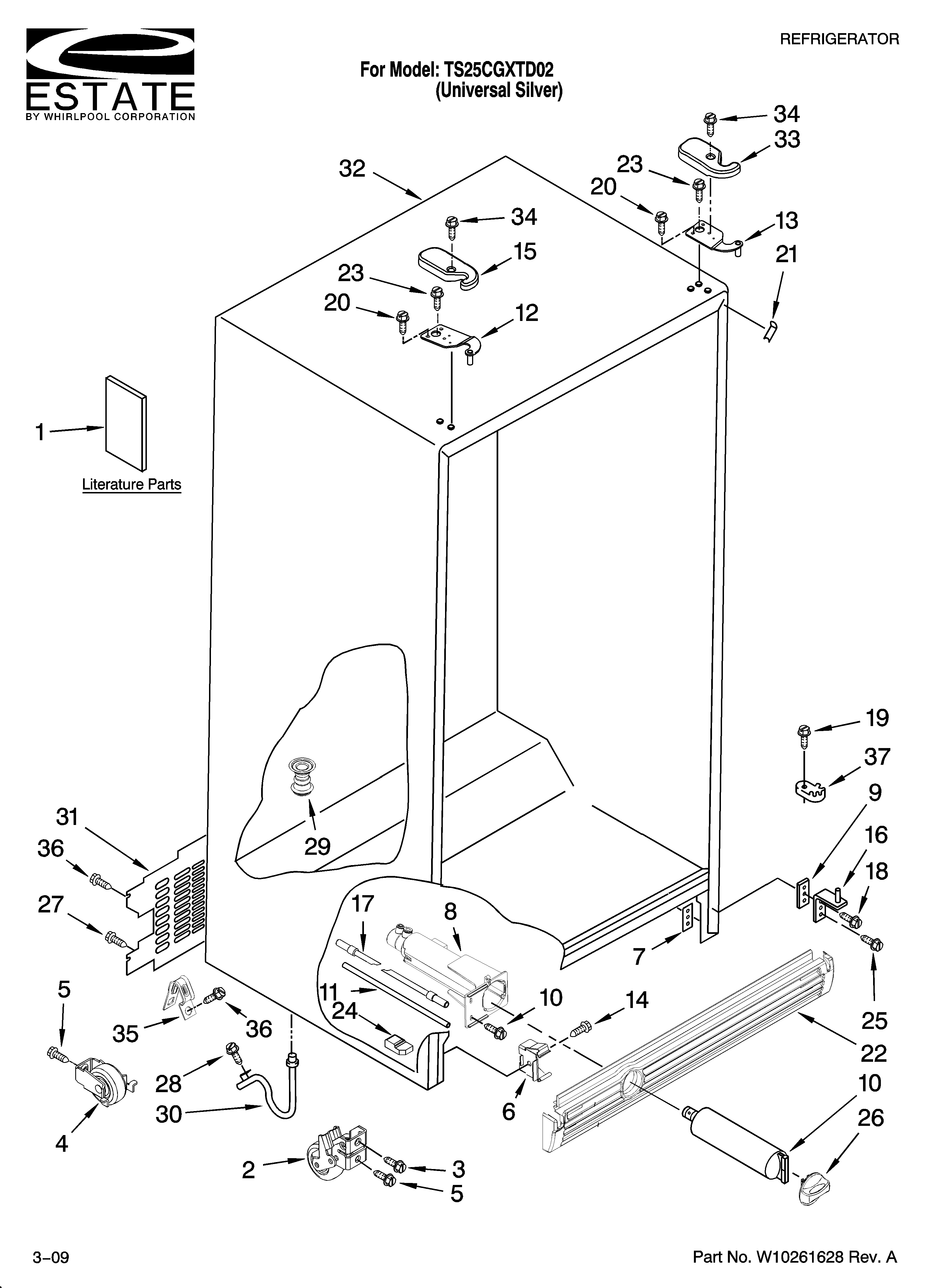 Estate TS25CGXTD02 cabinet parts diagram