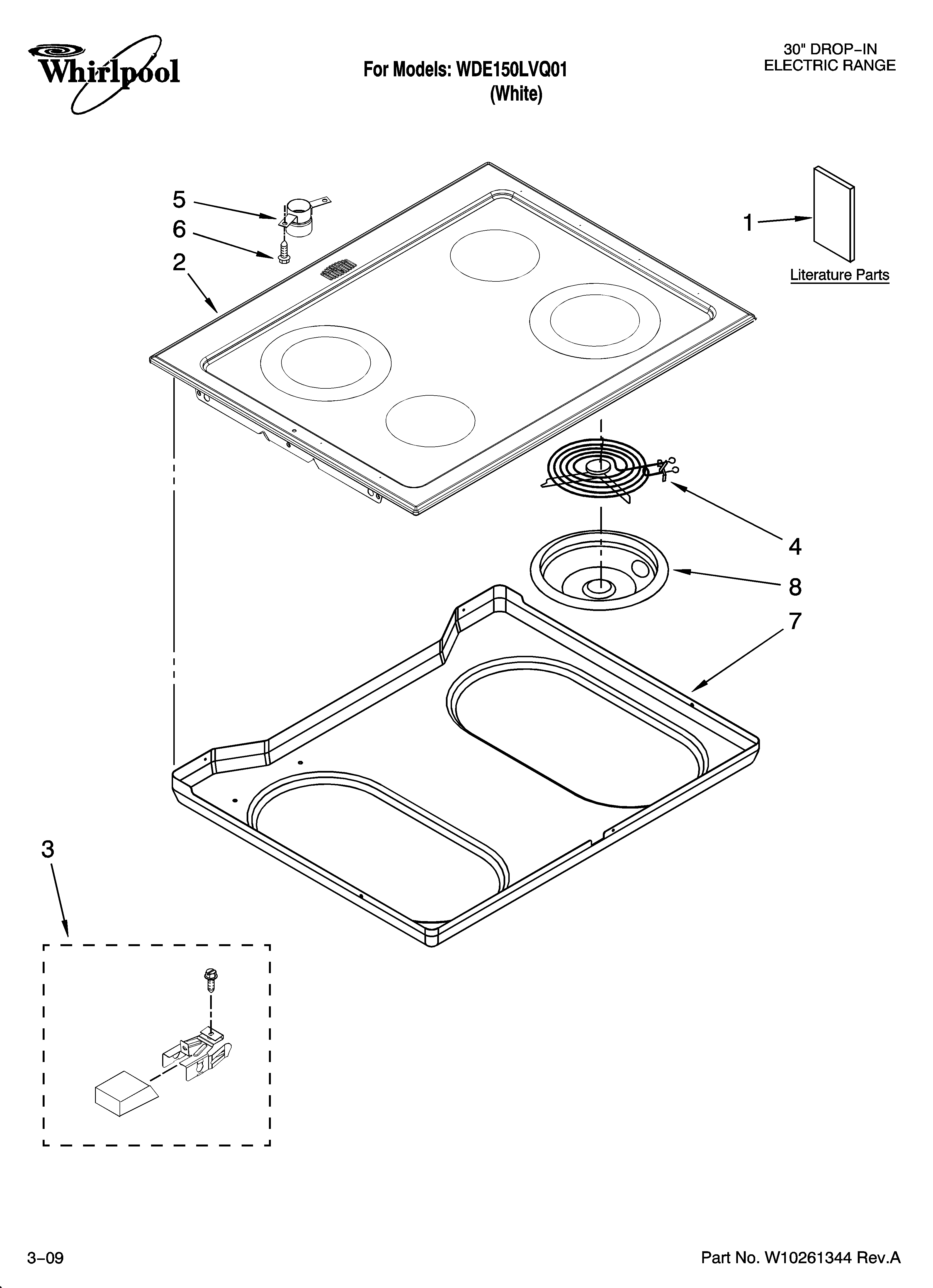 Whirlpool WDE150LVQ01 cooktop parts diagram