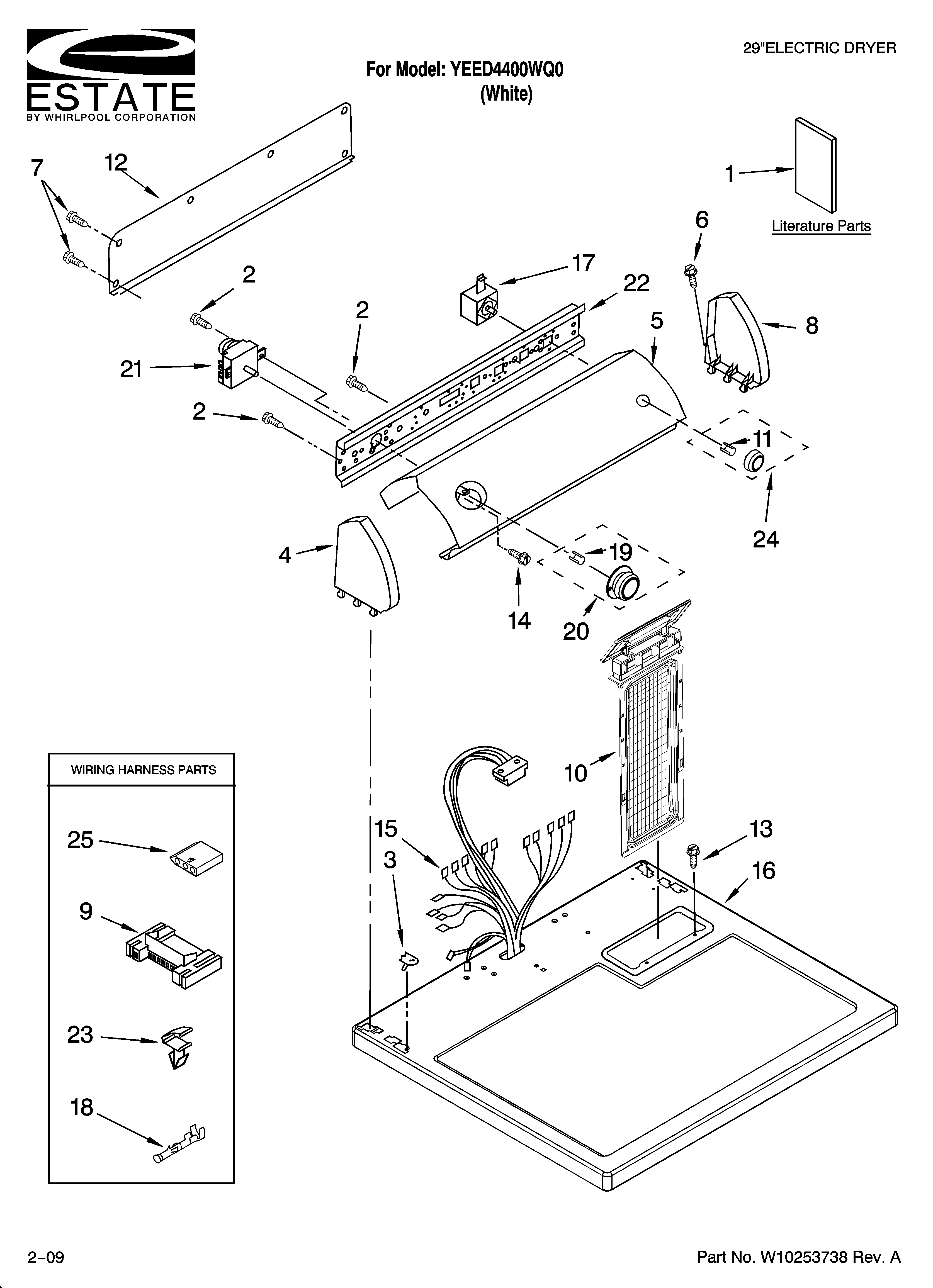 Estate YEED4400WQ0 top and console parts diagram