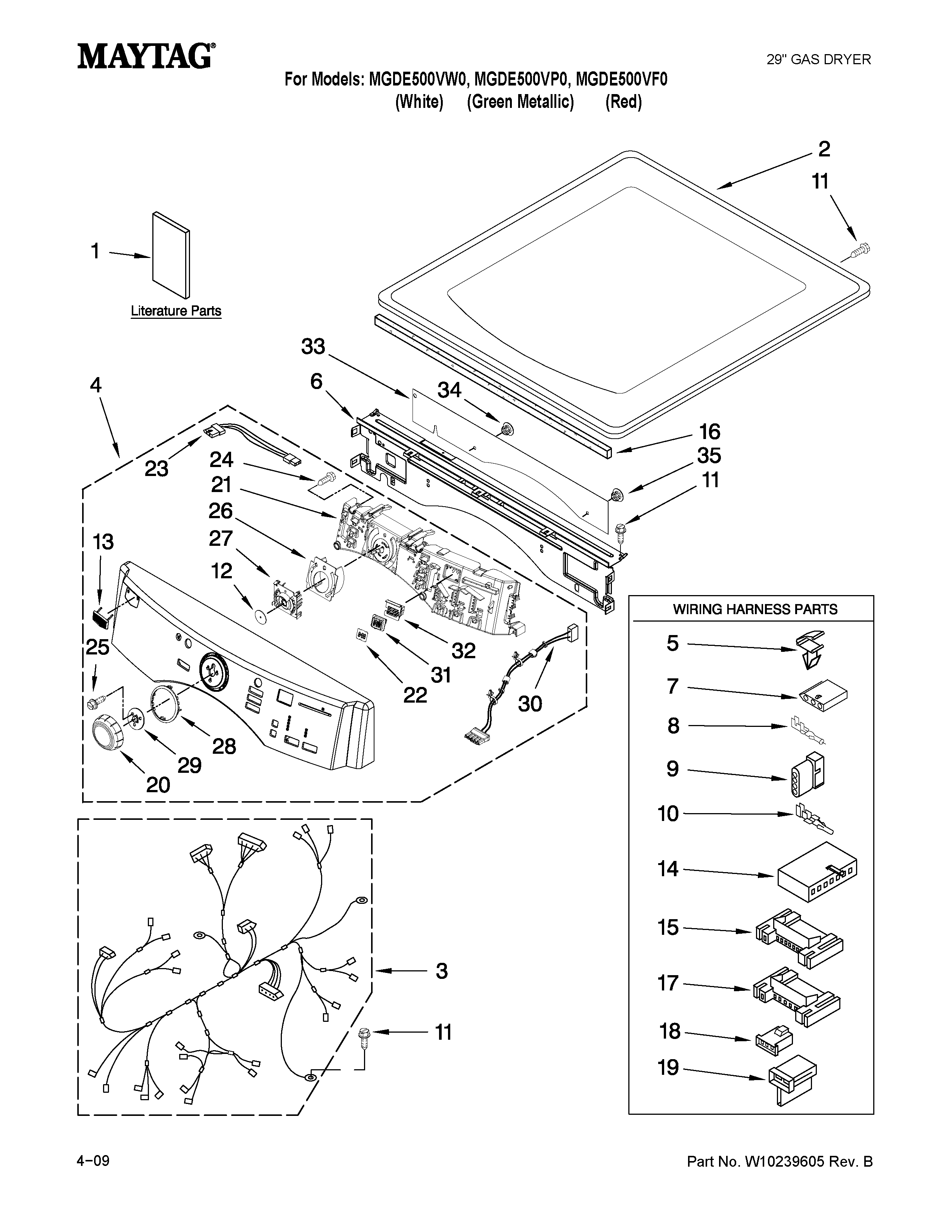 Maytag MGDE500VW0 top and console parts diagram