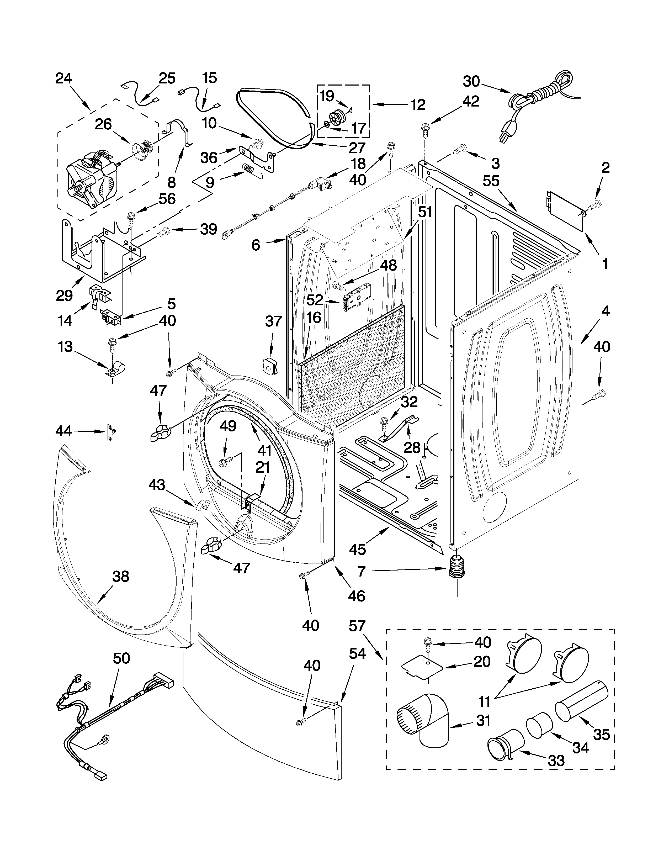 Maytag MGDE500VW0 cabinet parts diagram