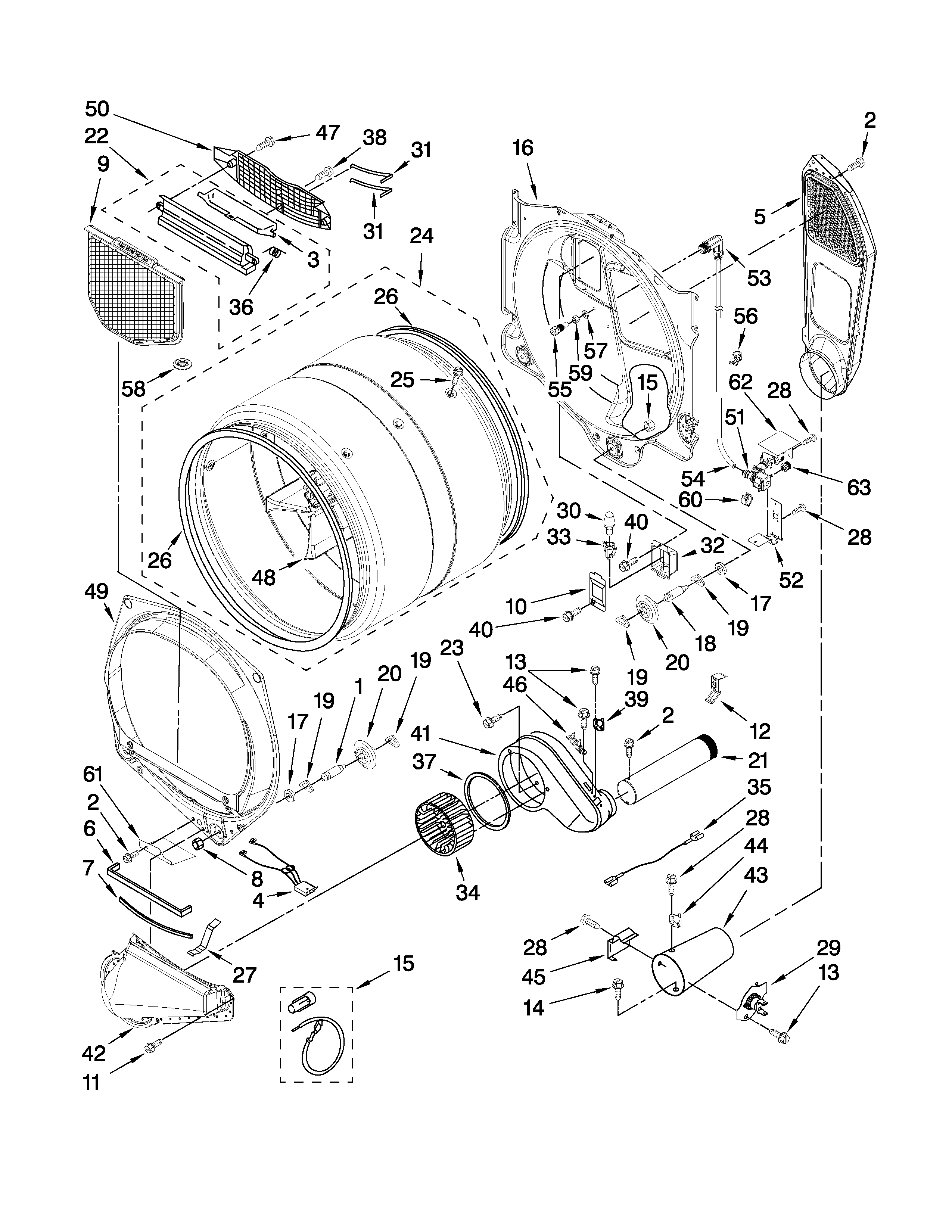Maytag MGDE500VW0 bulkhead parts diagram