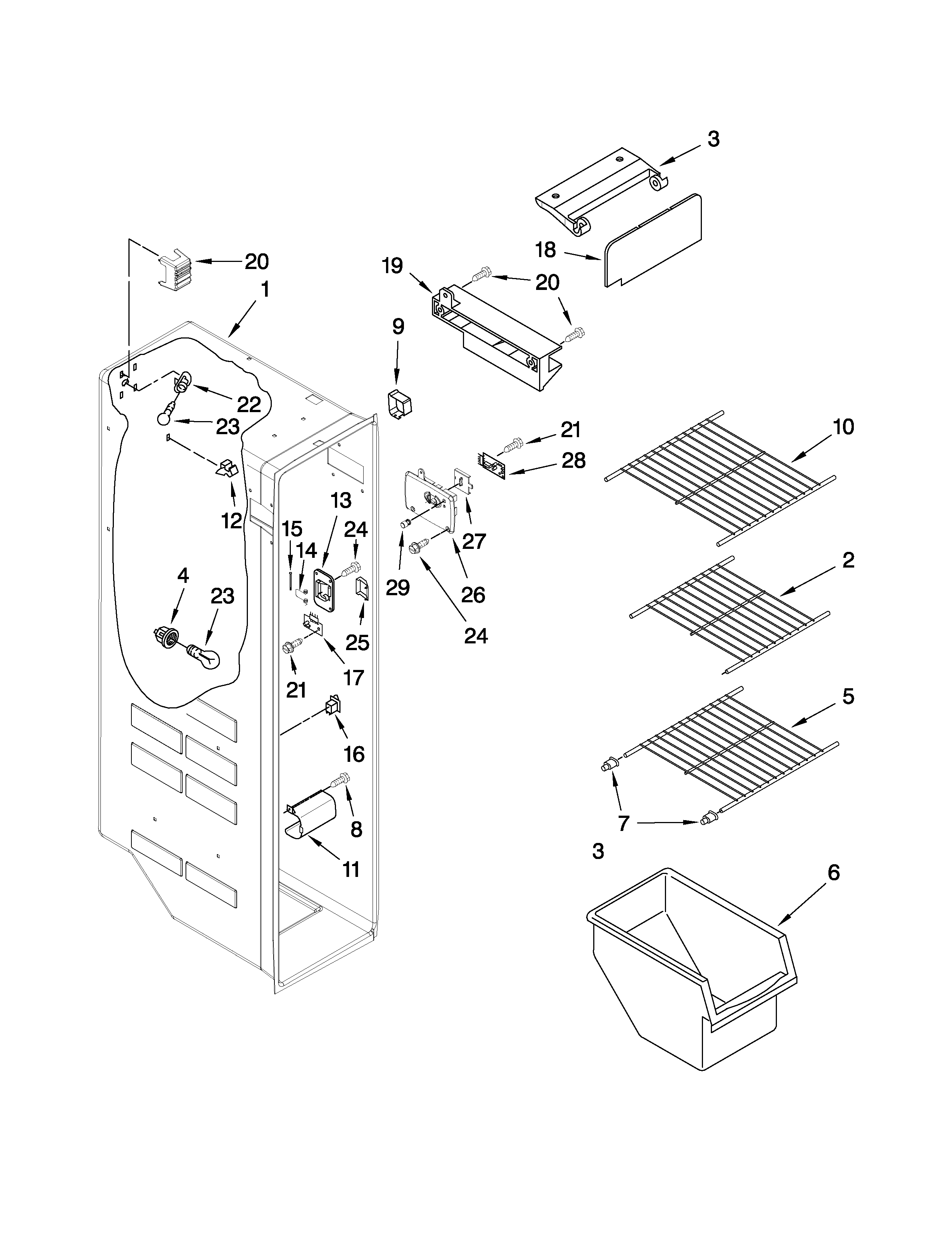 Maytag MSD2550VEU01 freezer liner parts diagram