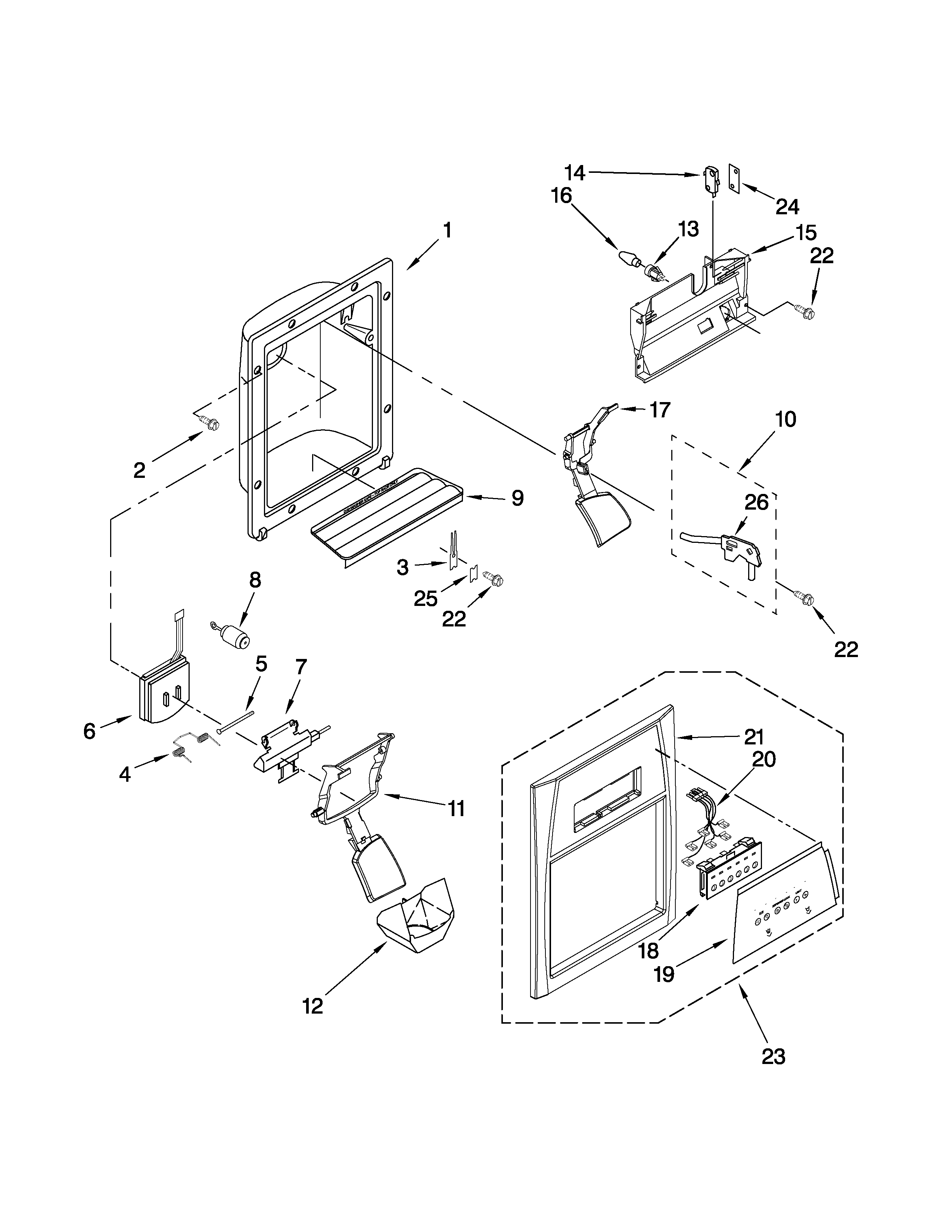 Maytag MSD2550VEU01 dispenser front parts diagram