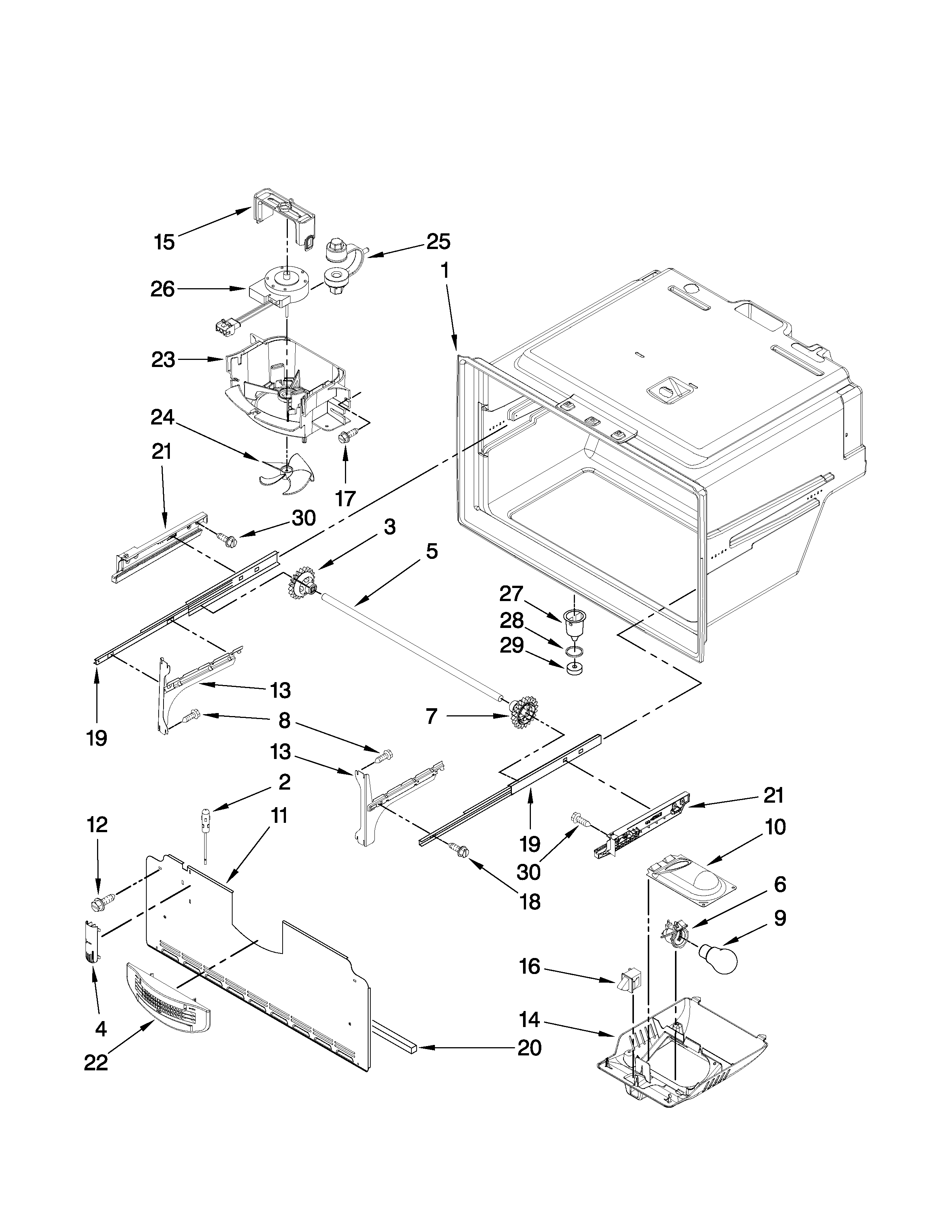 Amana AFI2538AEW3 freezer liner parts diagram