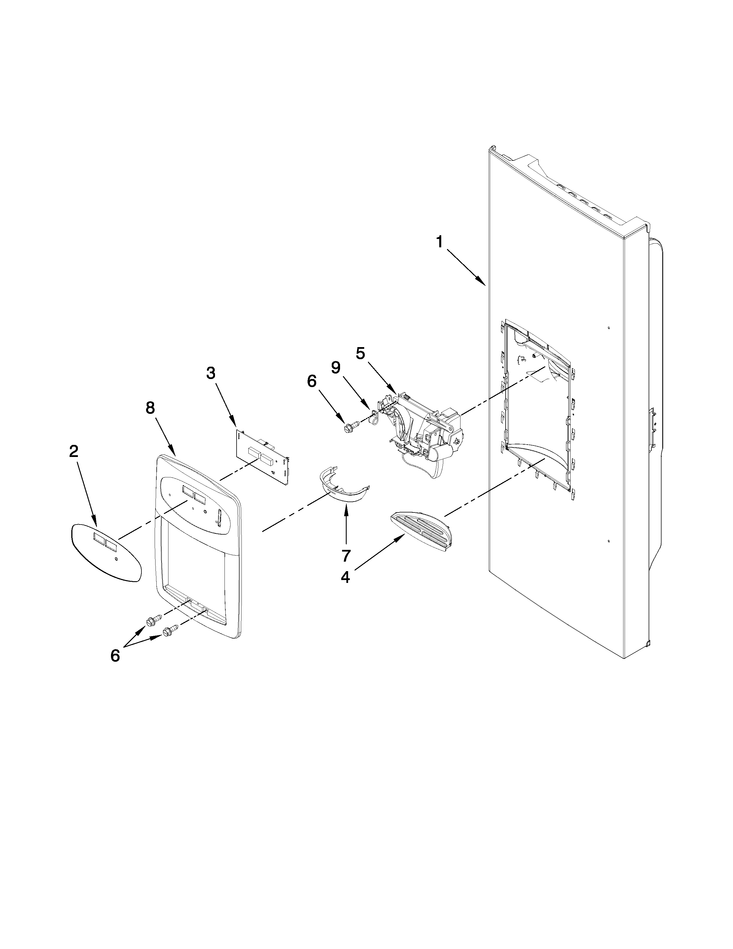 Amana AFI2538AEW3 dispenser front parts diagram