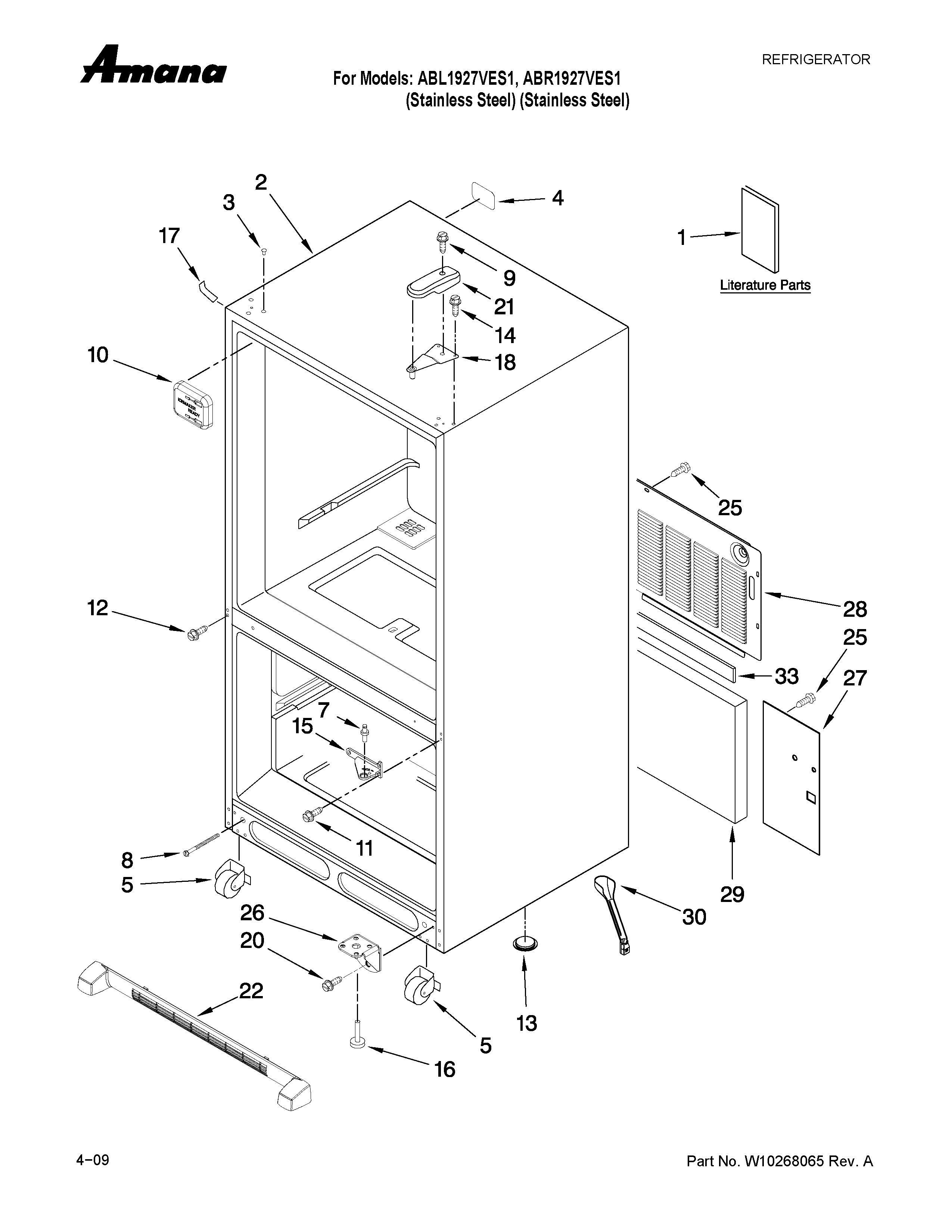 Amana ABR1927VES1 cabinet parts diagram