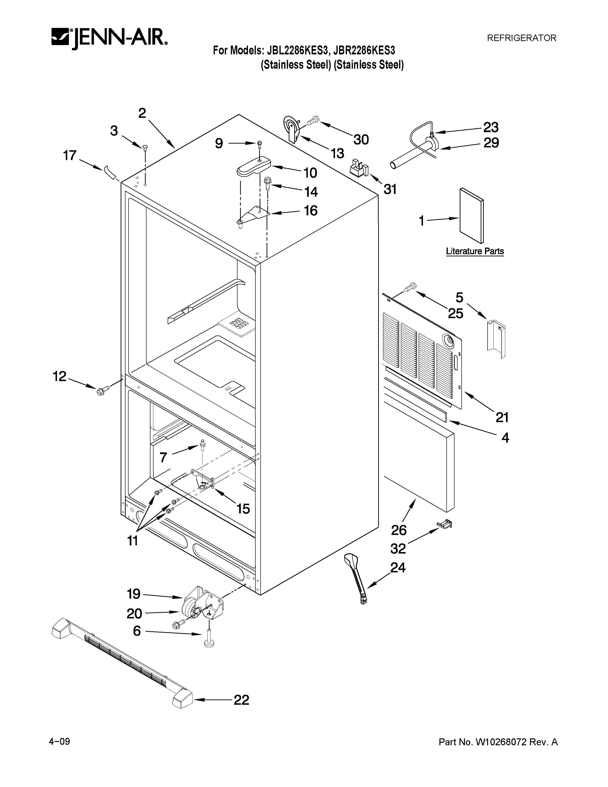 Jenn-Air JBL2286KES3 cabinet parts diagram