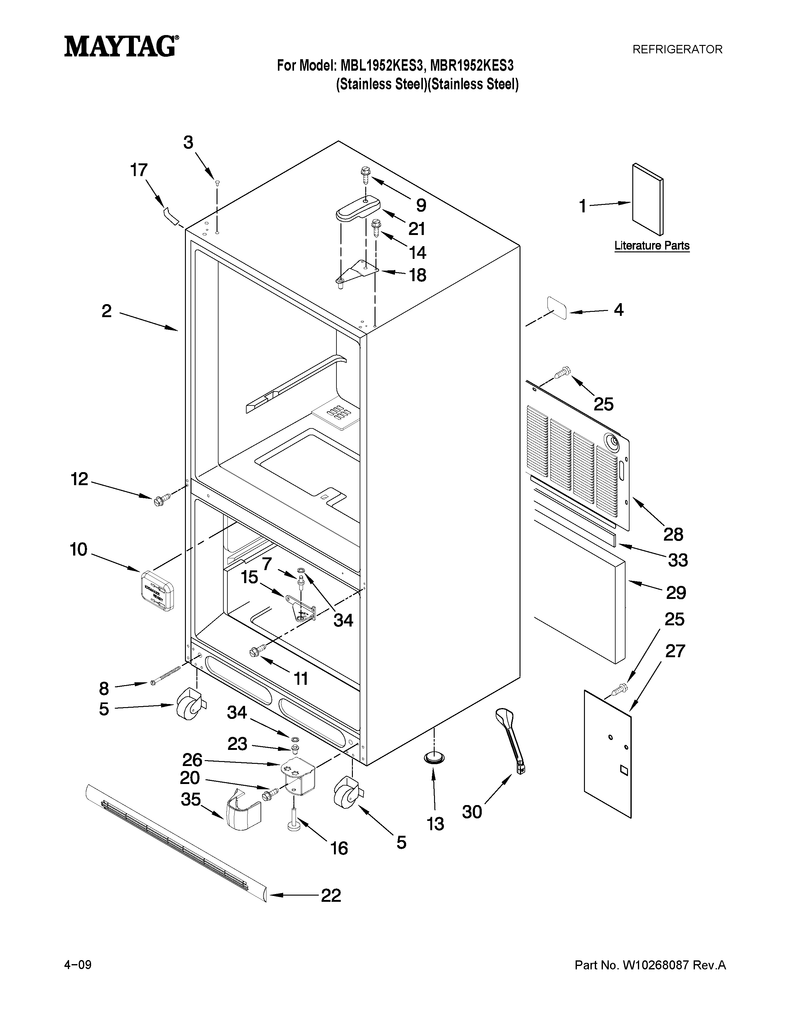 Maytag MBL1952KES3 cabinet parts diagram