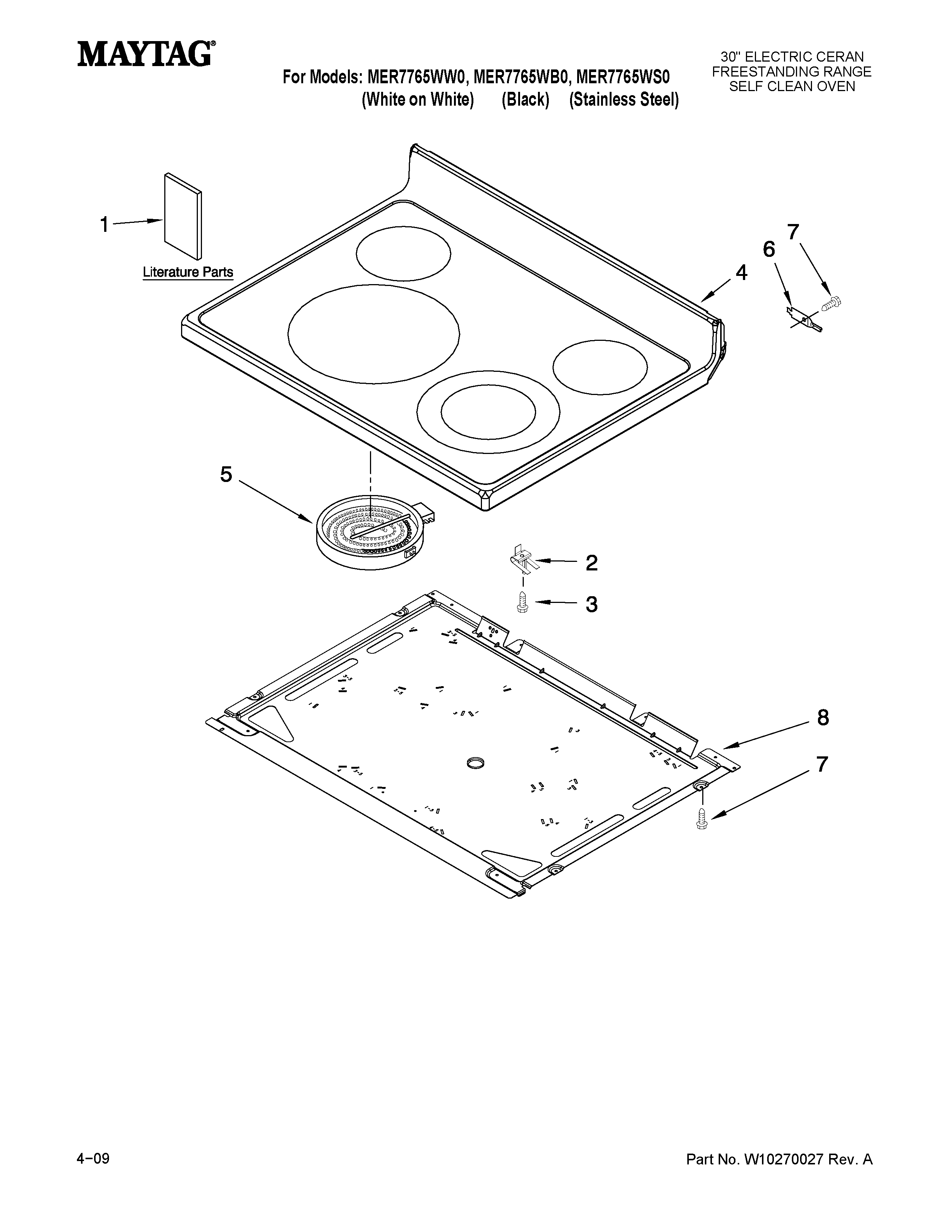 Maytag MER7765WW0 cooktop parts diagram