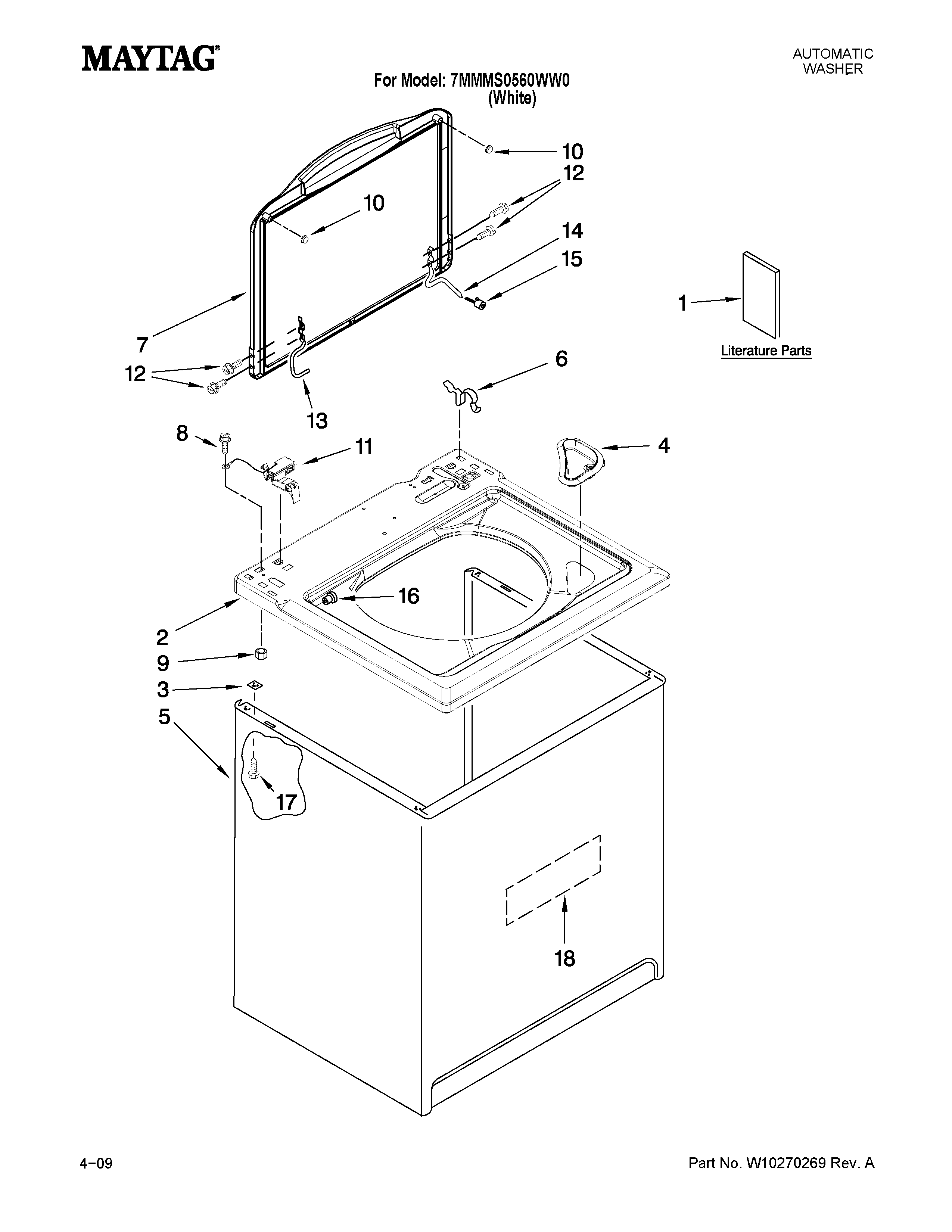 Maytag 7MMMS0560WW0 top and cabinet parts diagram
