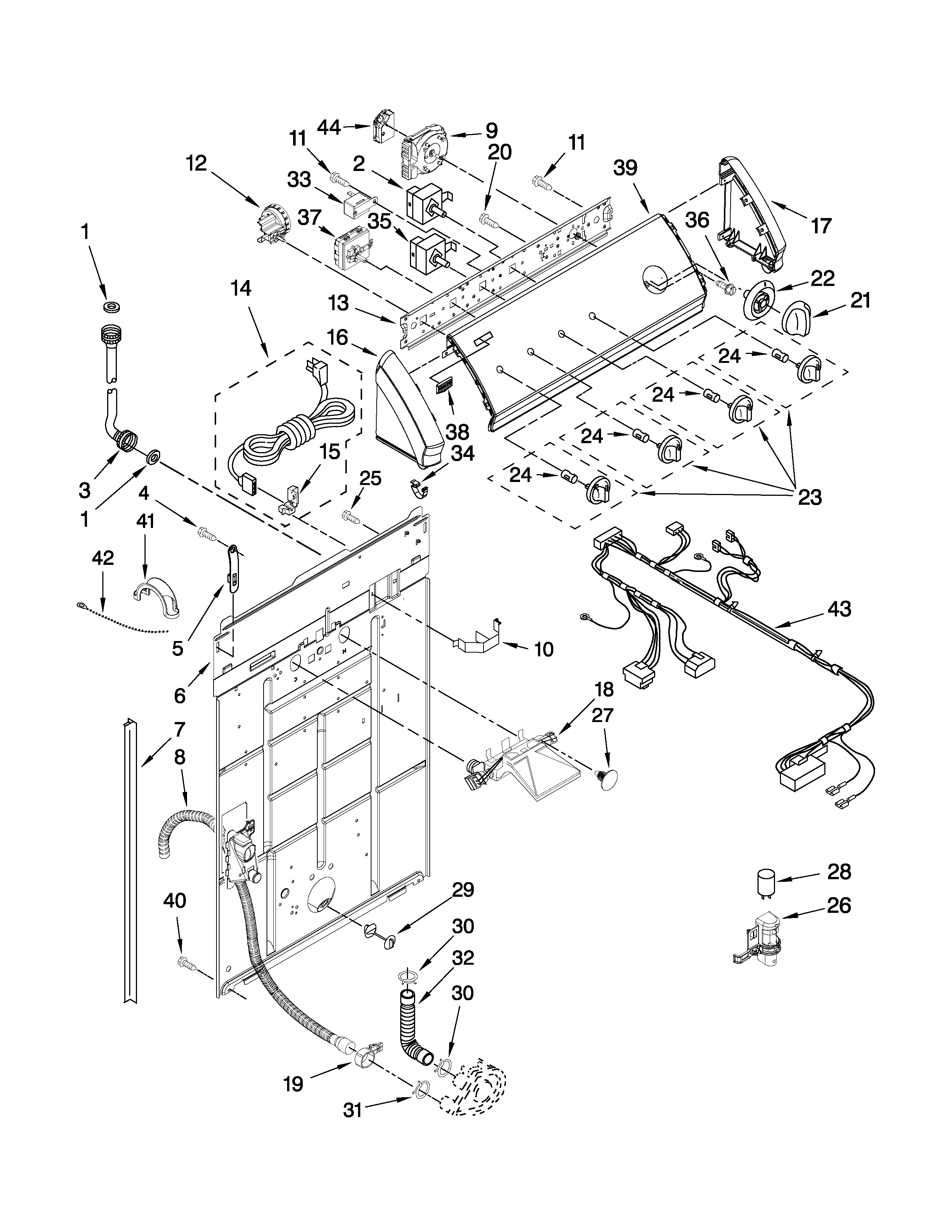 Maytag 7MMMS0560WW0 controls and rear panel parts diagram
