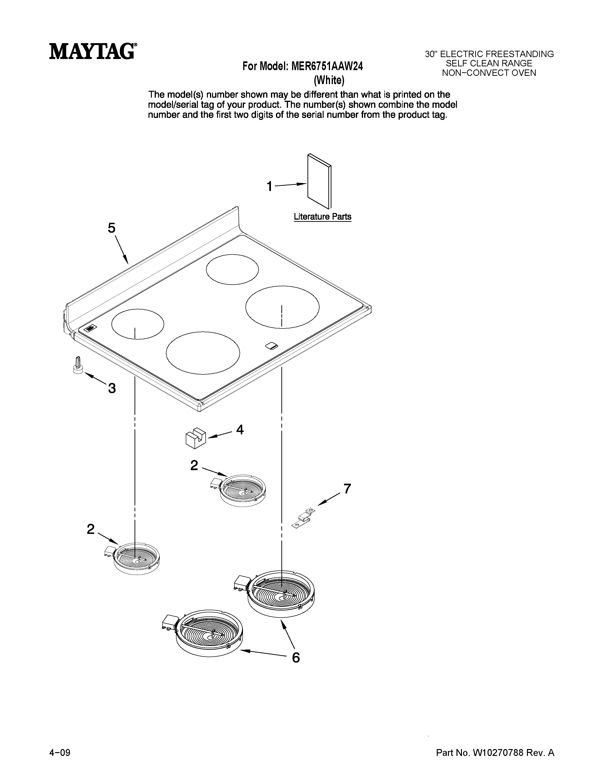 Maytag MER6751AAW24 cooktop parts diagram