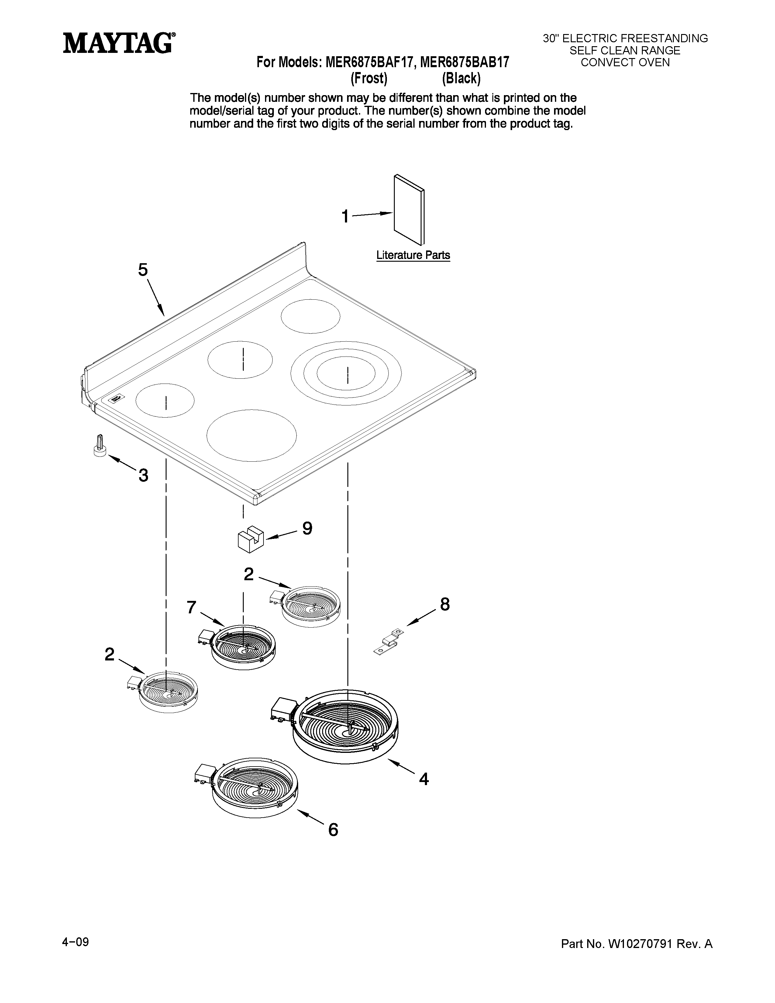 Maytag MER6875BAF17 cooktop parts diagram