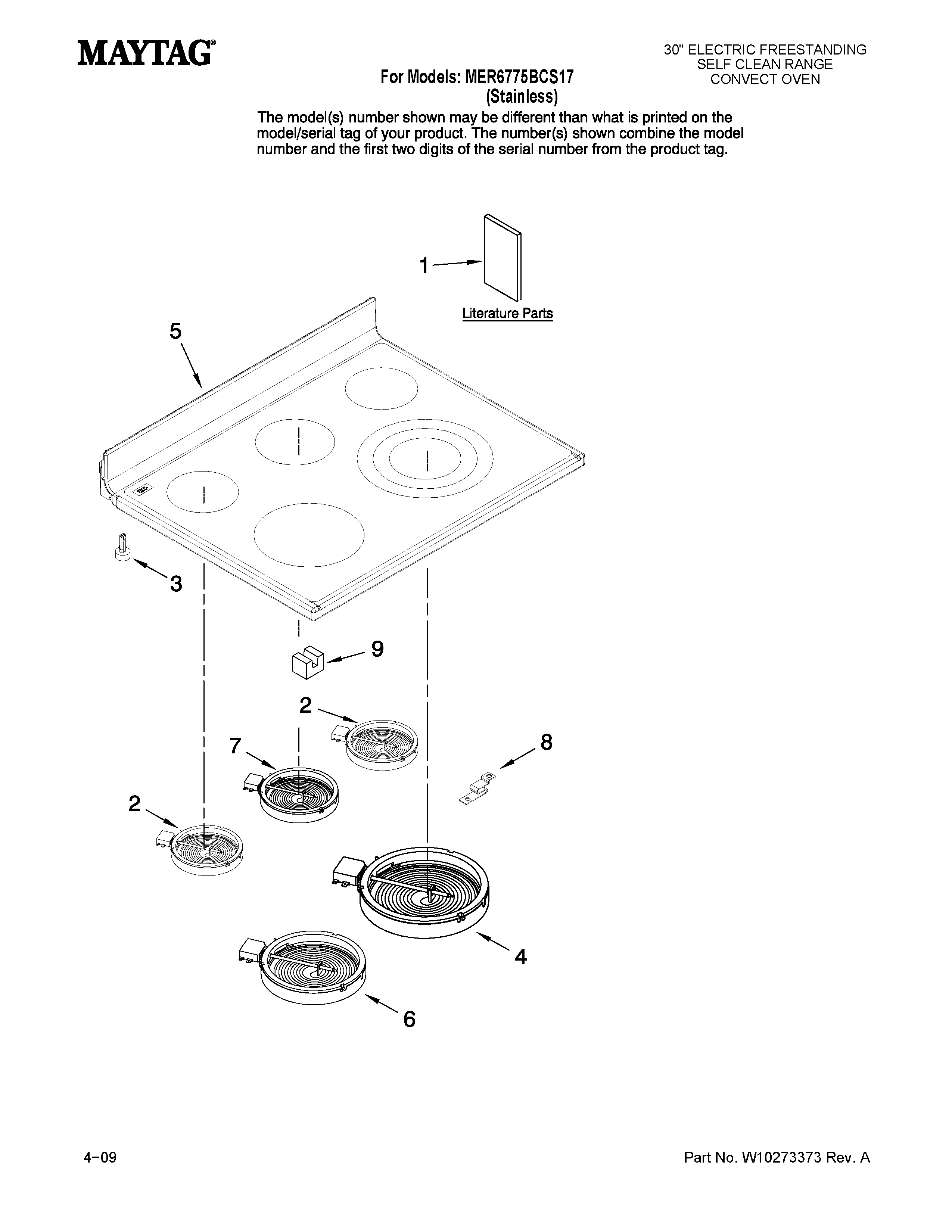 Maytag MER6775BCS17 cooktop parts diagram