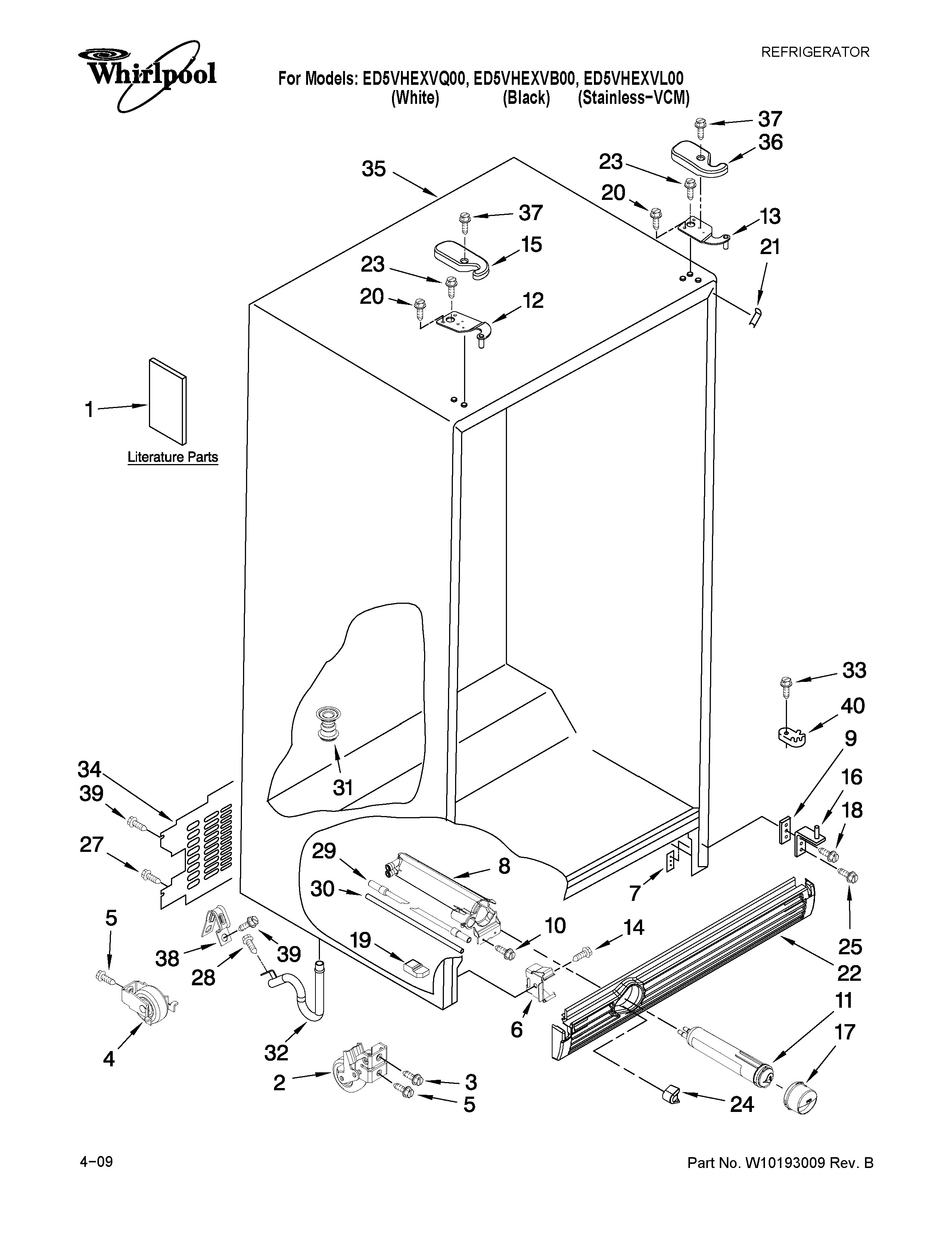 Whirlpool ED5VHEXVL00 cabinet parts diagram