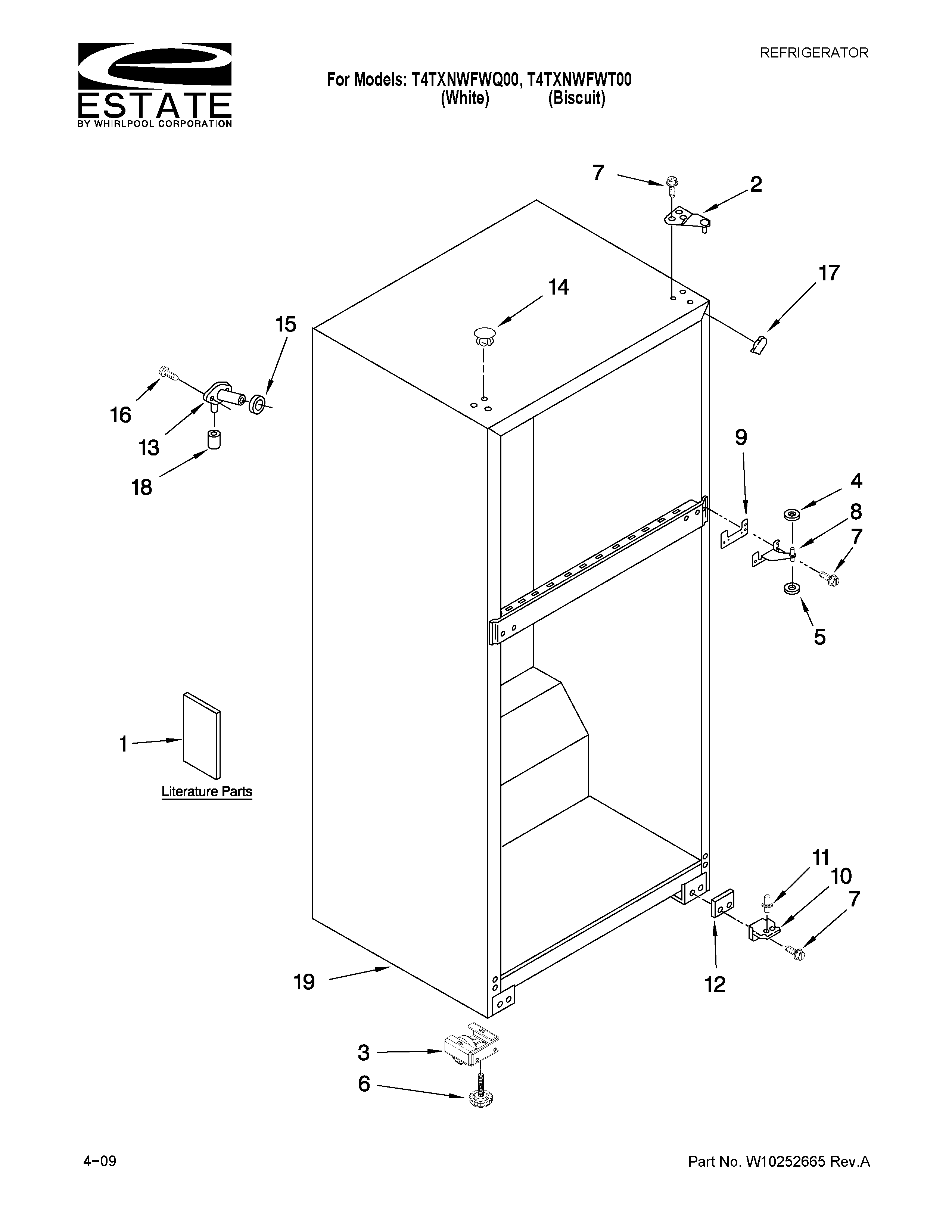 Estate T4TXNWFWT00 cabinet parts diagram
