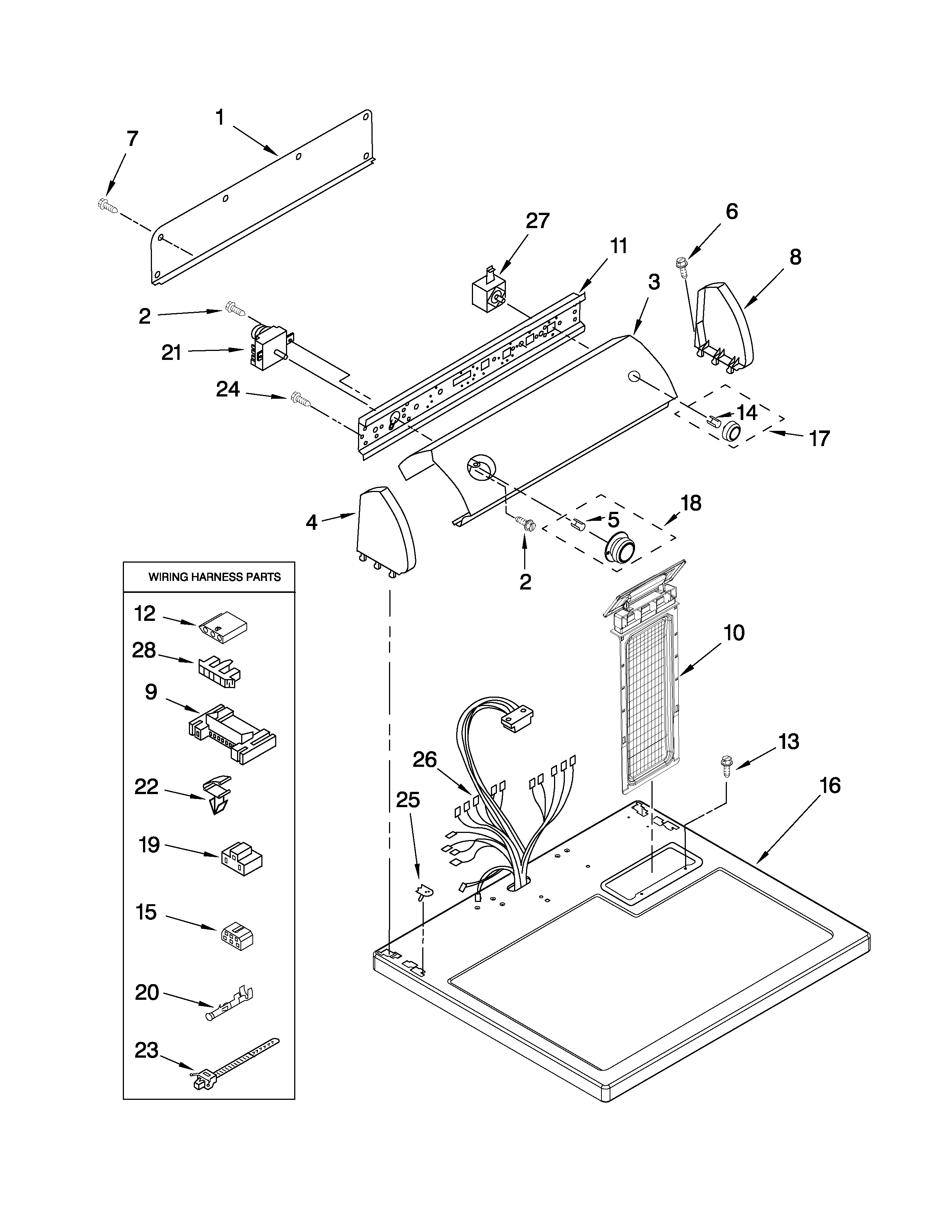 Roper RED4440VQ1 top and console parts diagram