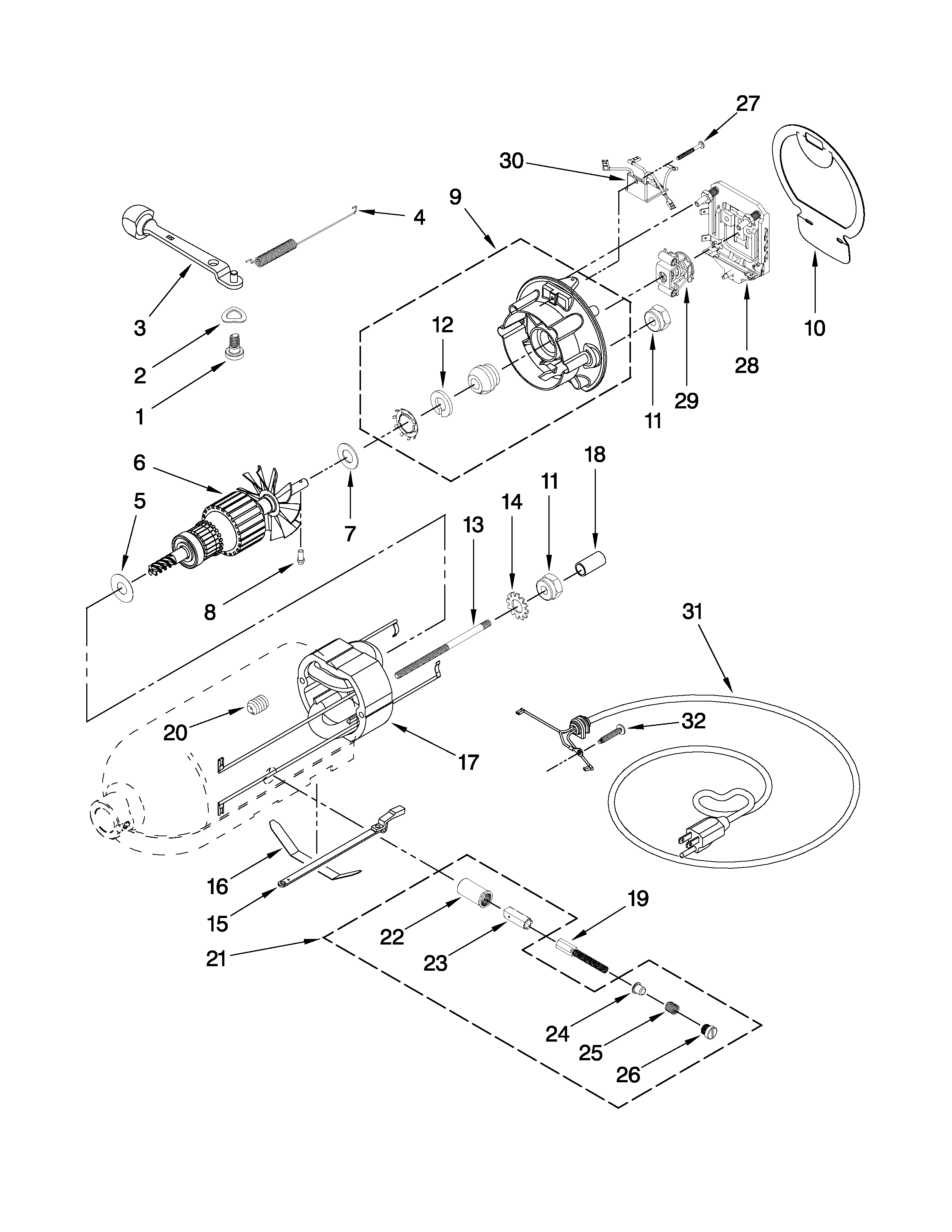 KitchenAid 5KSM156PSECA4 motor and control parts diagram