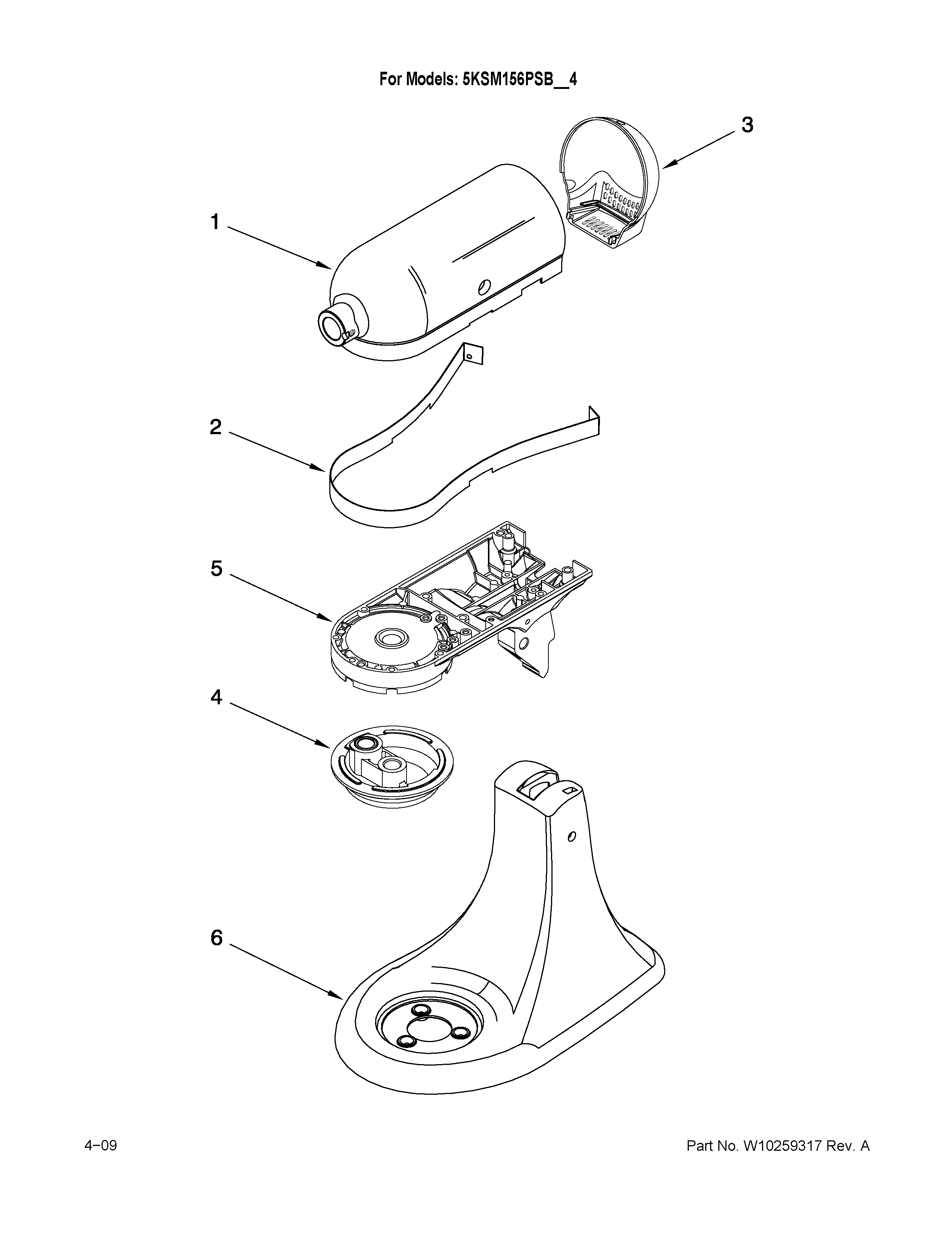 KitchenAid 5KSM156PSBCA4 color variation parts diagram
