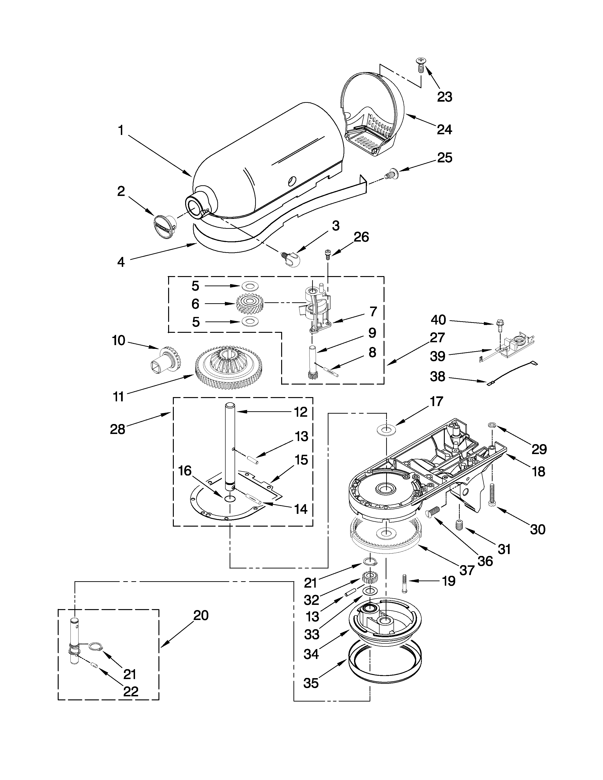 KitchenAid 5KSM156PSBCA4 case, gearing and planetary unit diagram