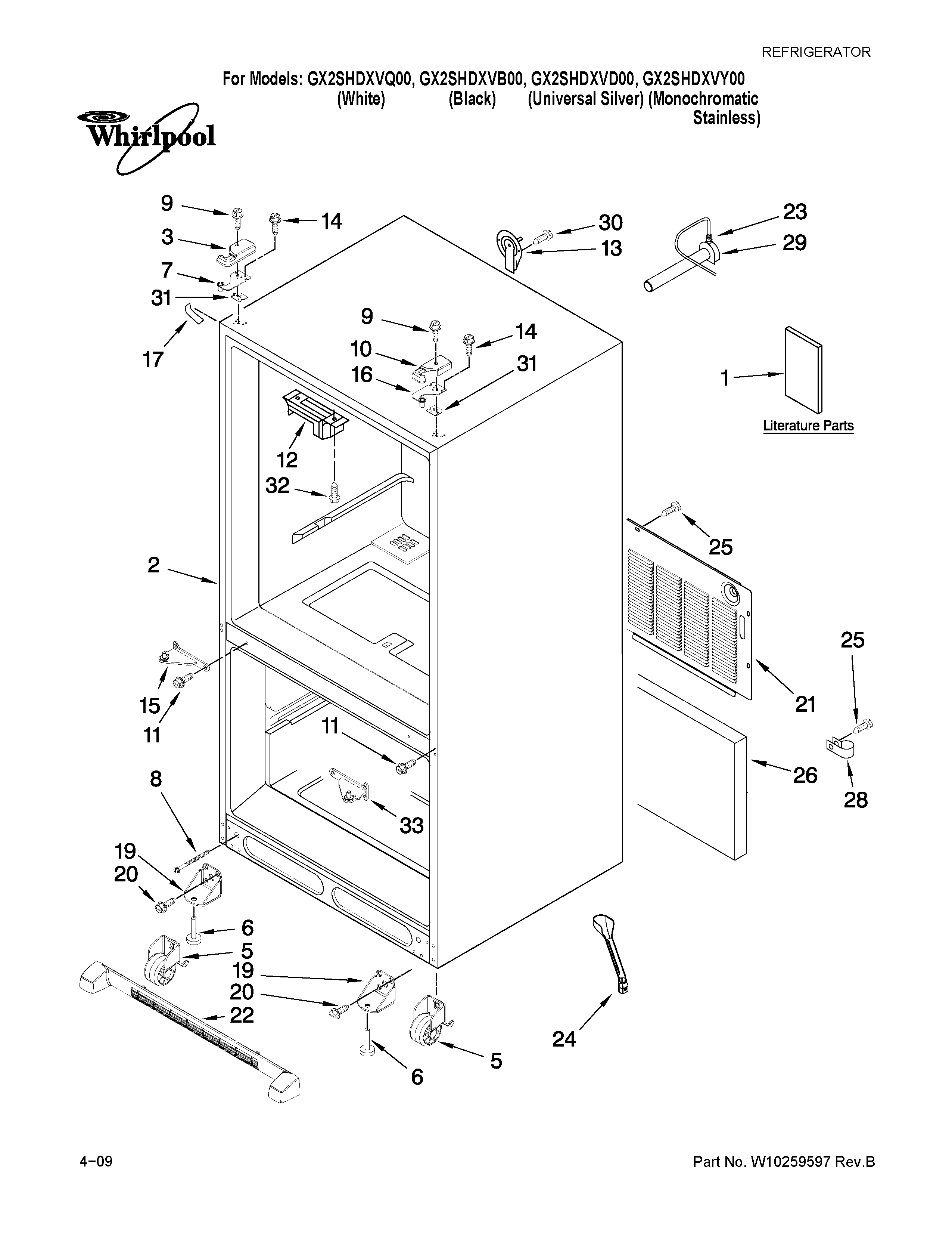 Whirlpool GX2SHDXVY00 cabinet parts diagram