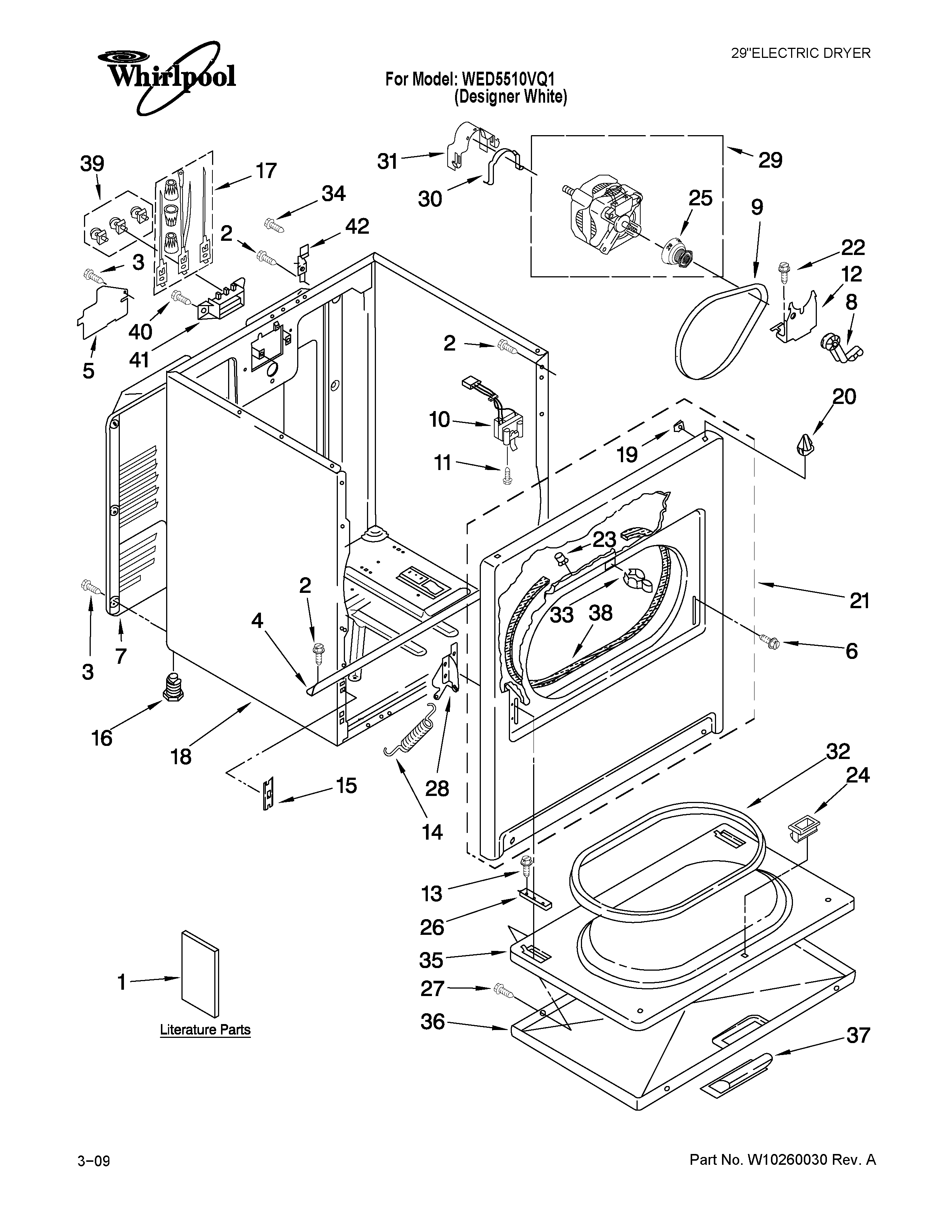 Whirlpool WED5510VQ1 cabinet parts diagram