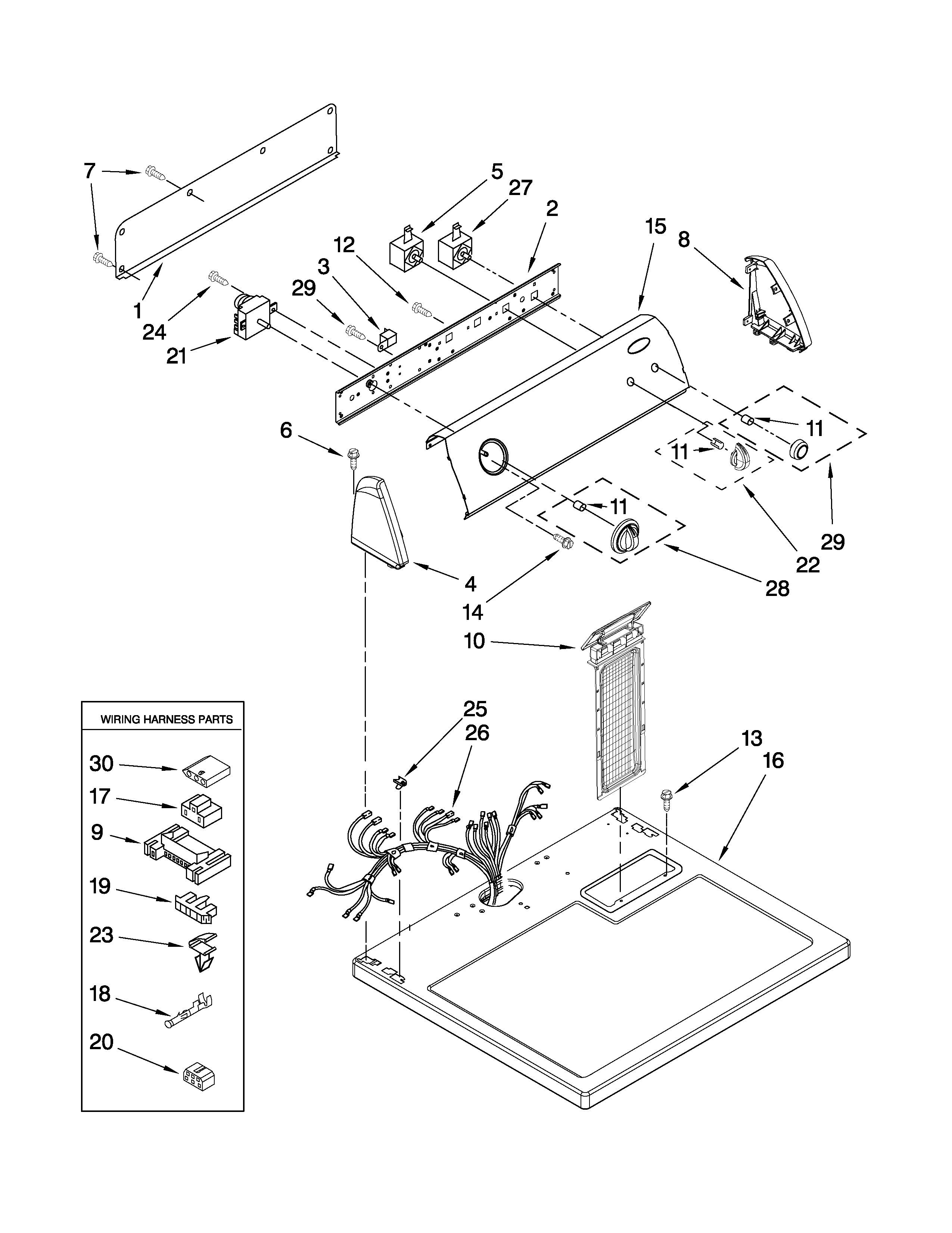 Whirlpool WED5510VQ1 top and console parts diagram